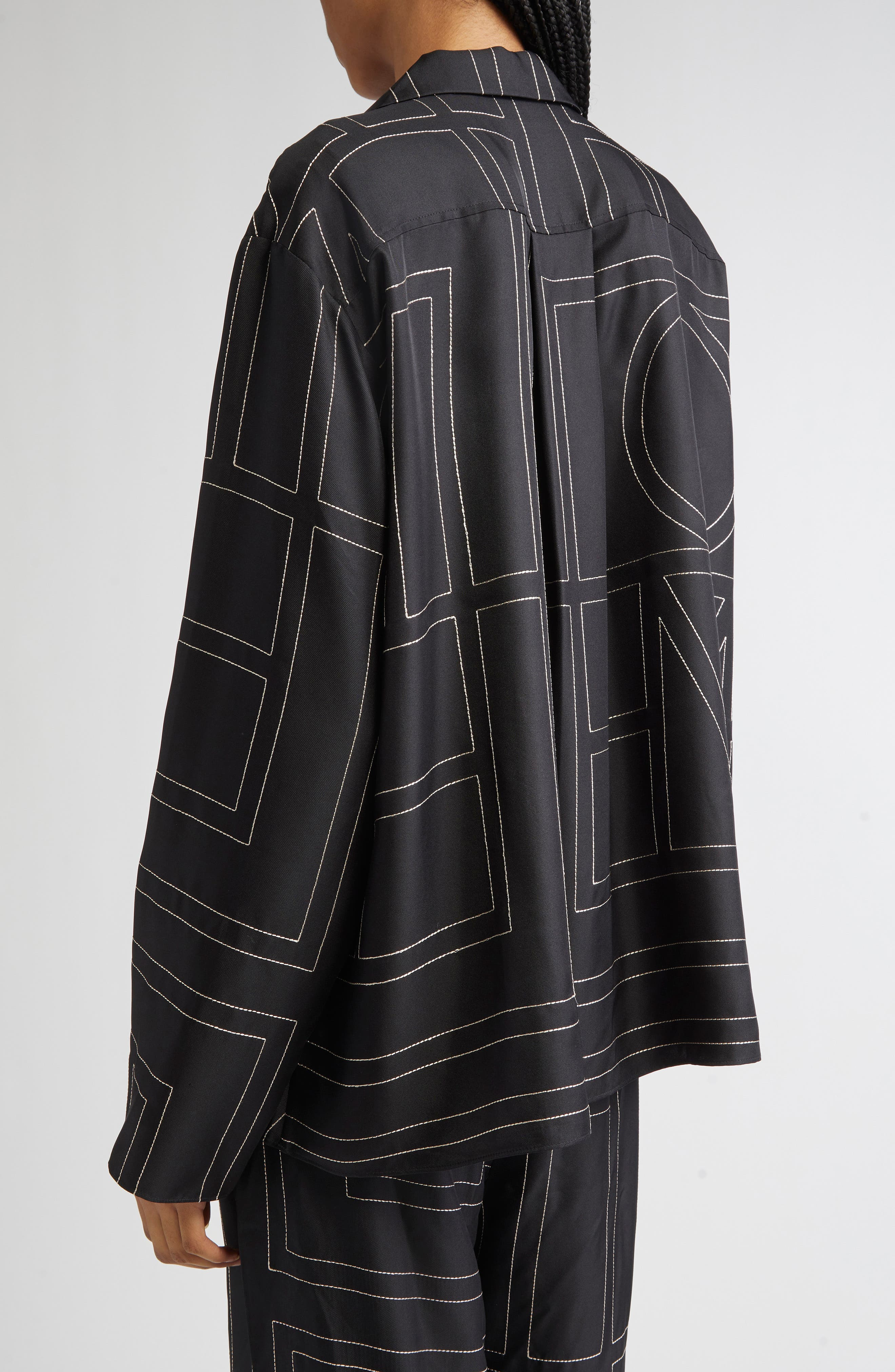 TOTEME Monogram Silk Pajama Top in Black Monogram at Nordstrom - 3