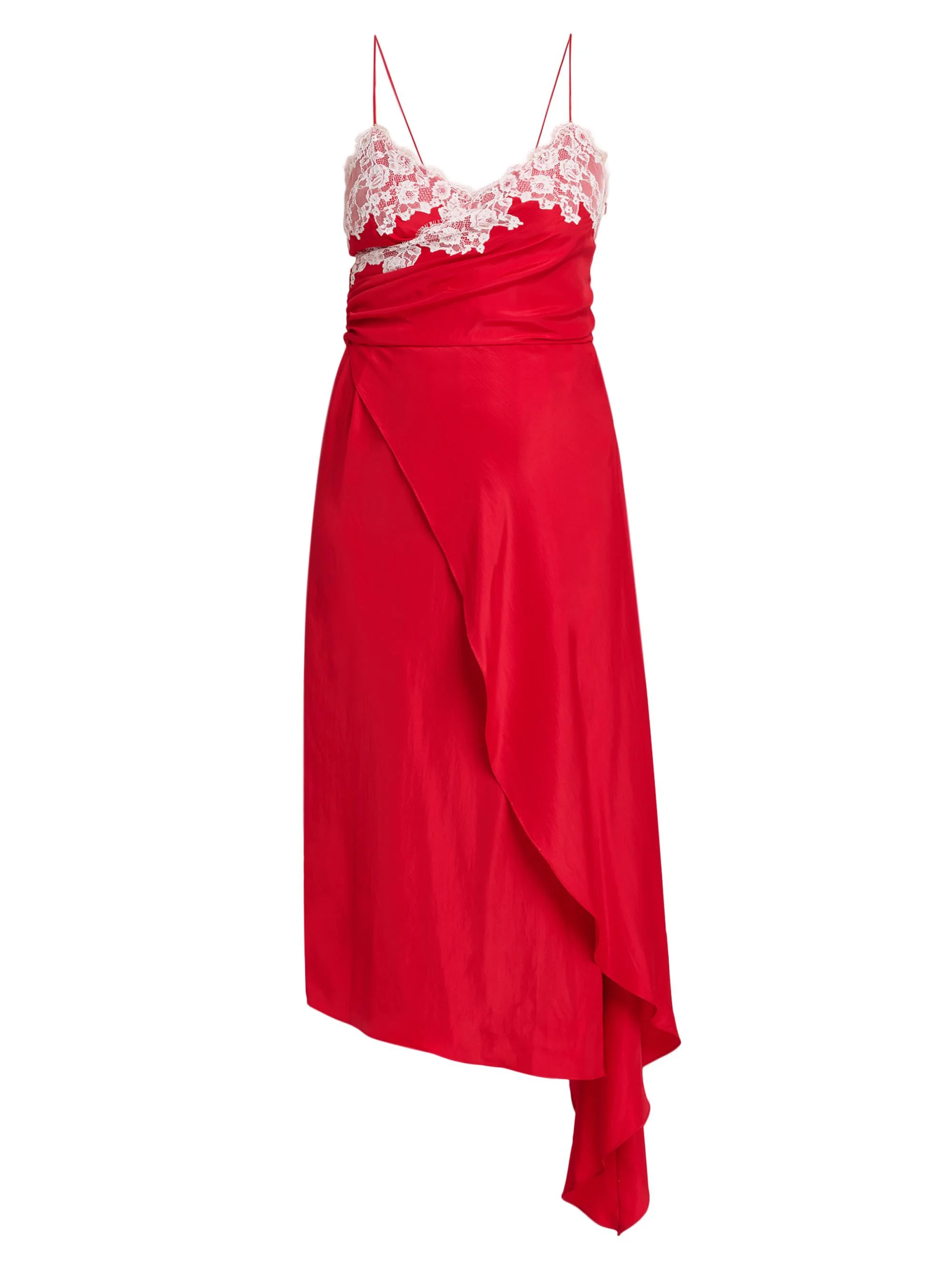 Women's Lace & Satin Wrap-Style Dress - Red - 1