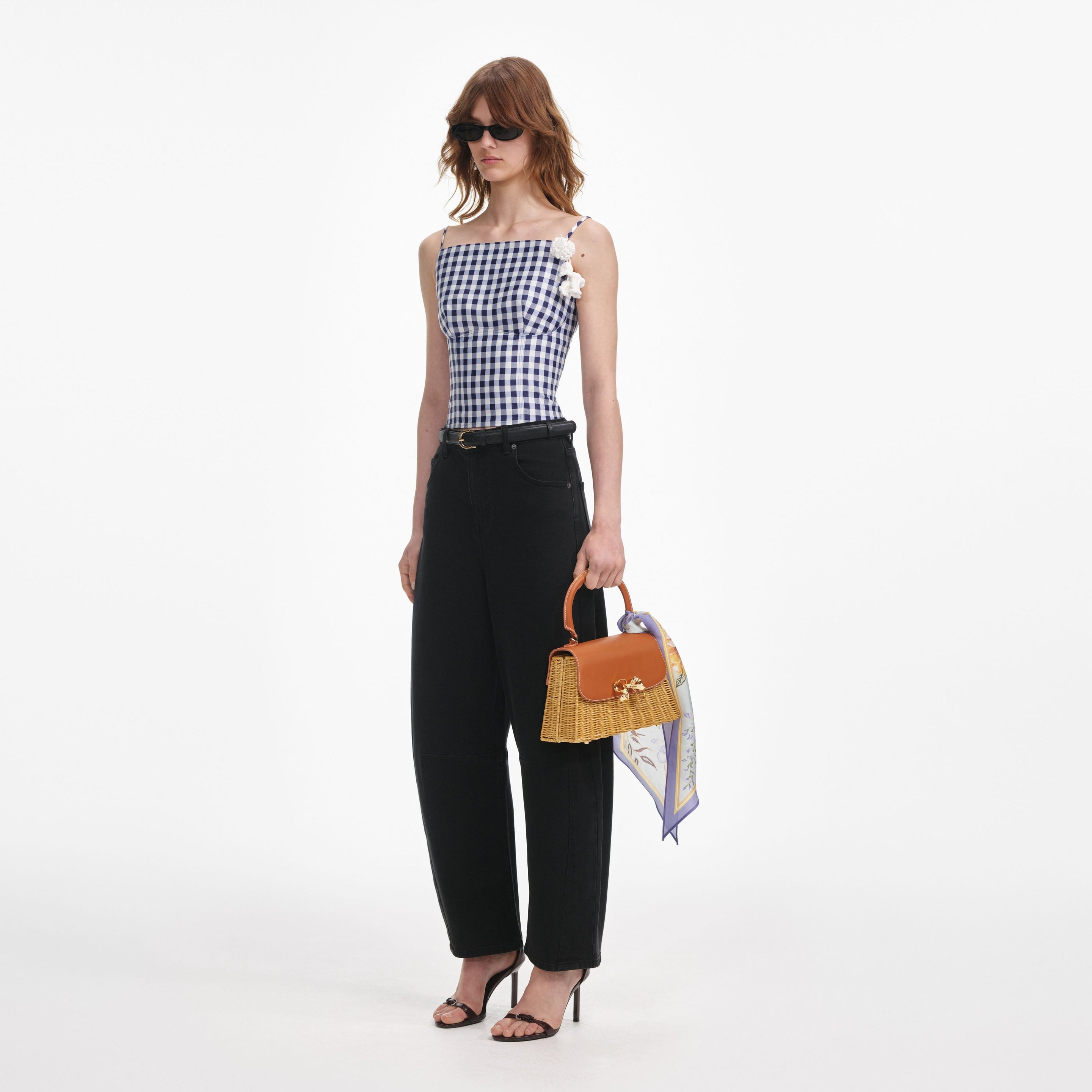 Navy Gingham Taffeta Top - 2