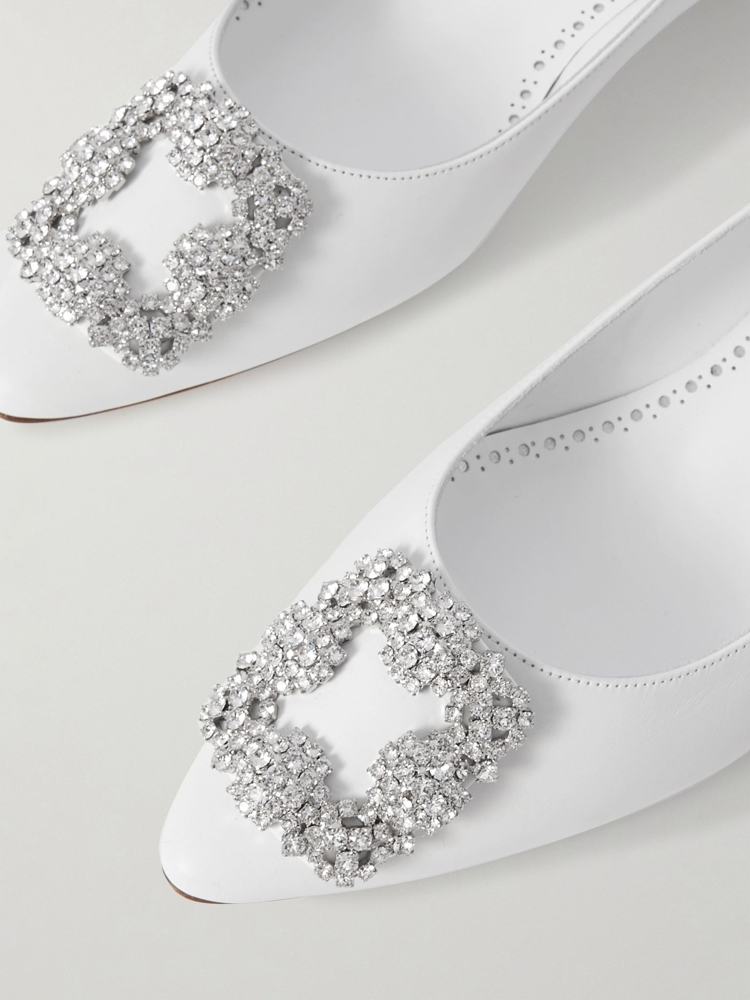 Hangisi 10 crystal-embellished leather point-toe flats White - 4