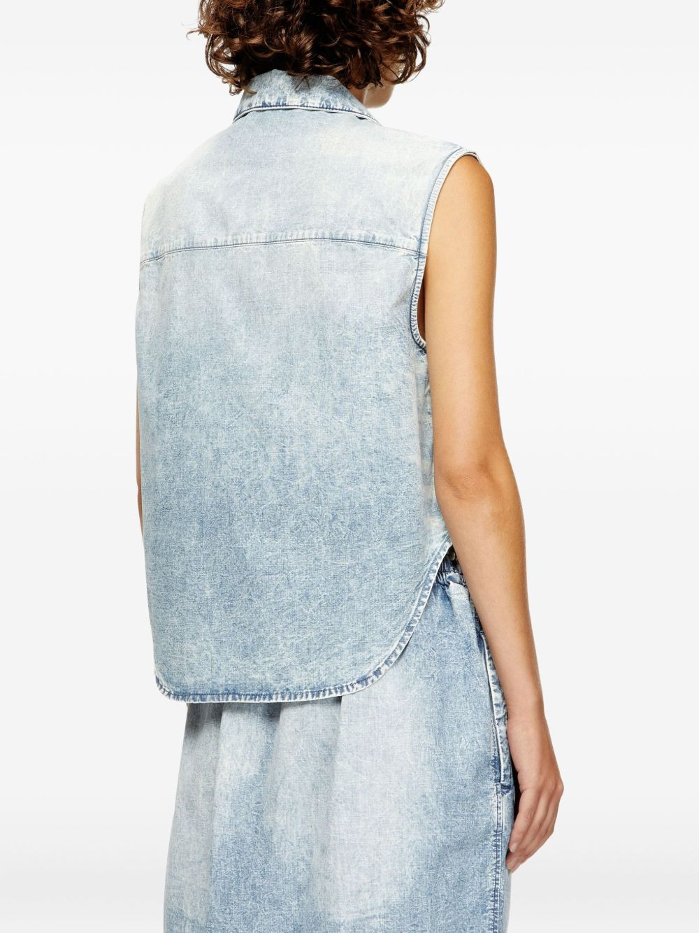 logo-embroidered denim vest - 4