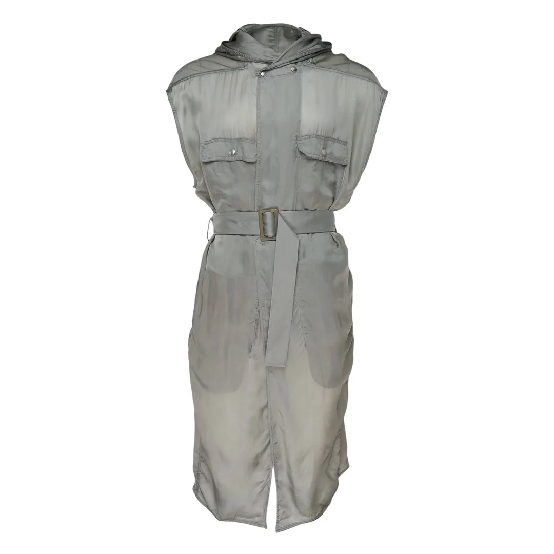 Hooded Belted Sleeveless Coat - 1