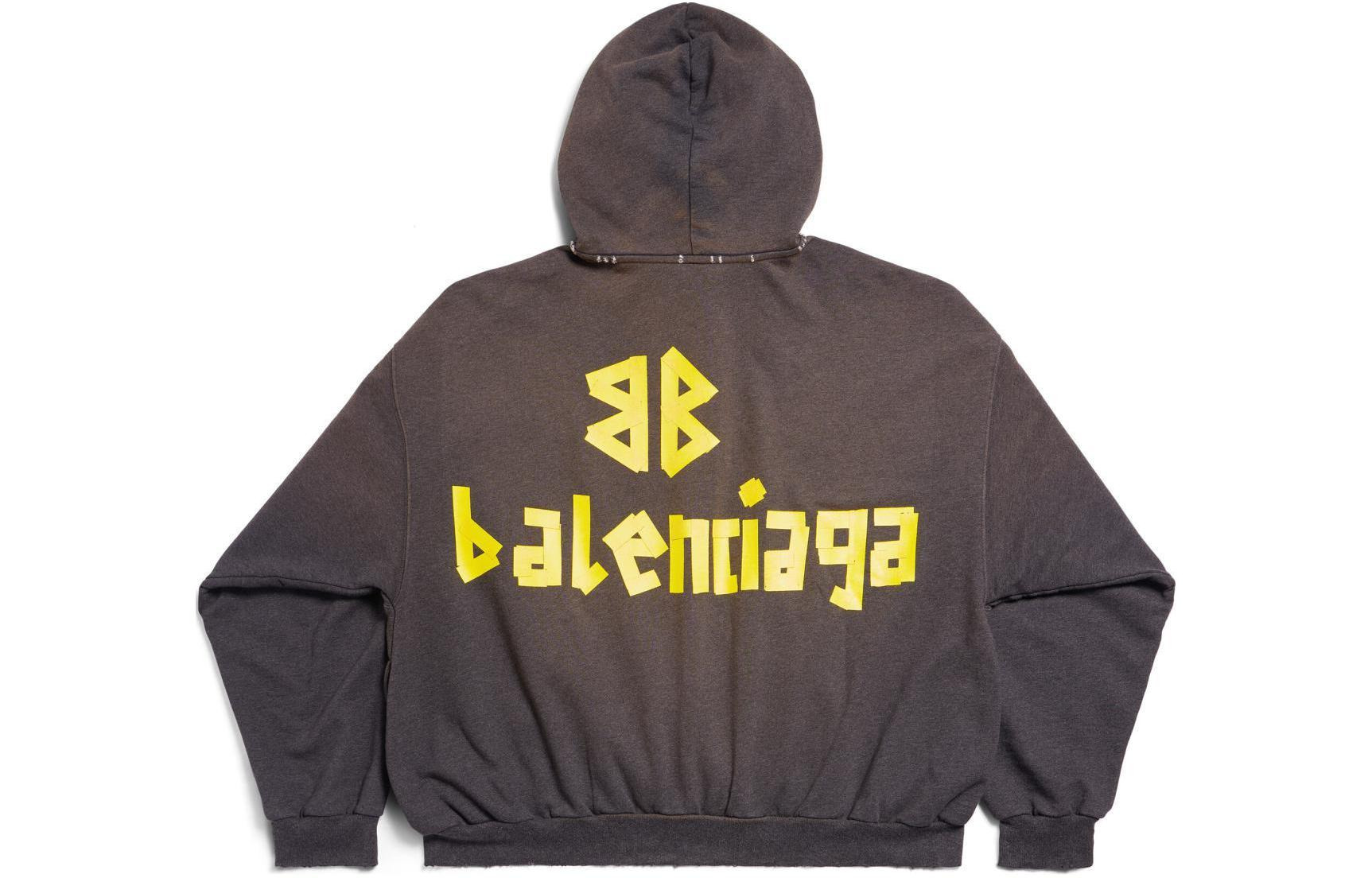 Balenciaga Tape Type Ripped Pocket Hoodie Large Fit 'Dark Grey' 744441TQVA98519 - 2