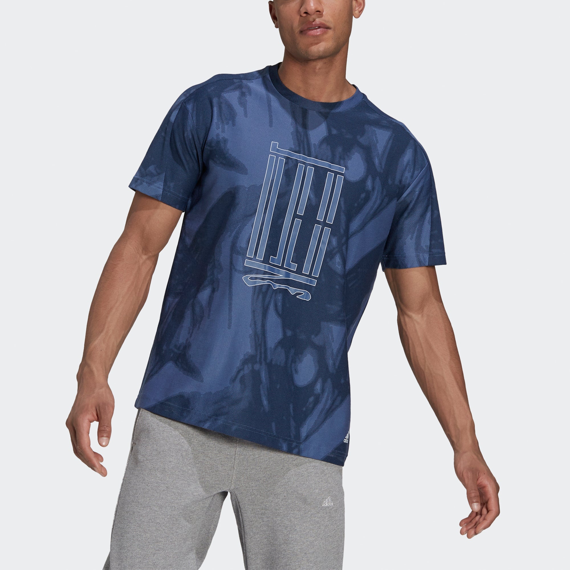 adidas Wj Top Series Sports Loose Printing Round Neck Short Sleeve Blue GU1801 - 3