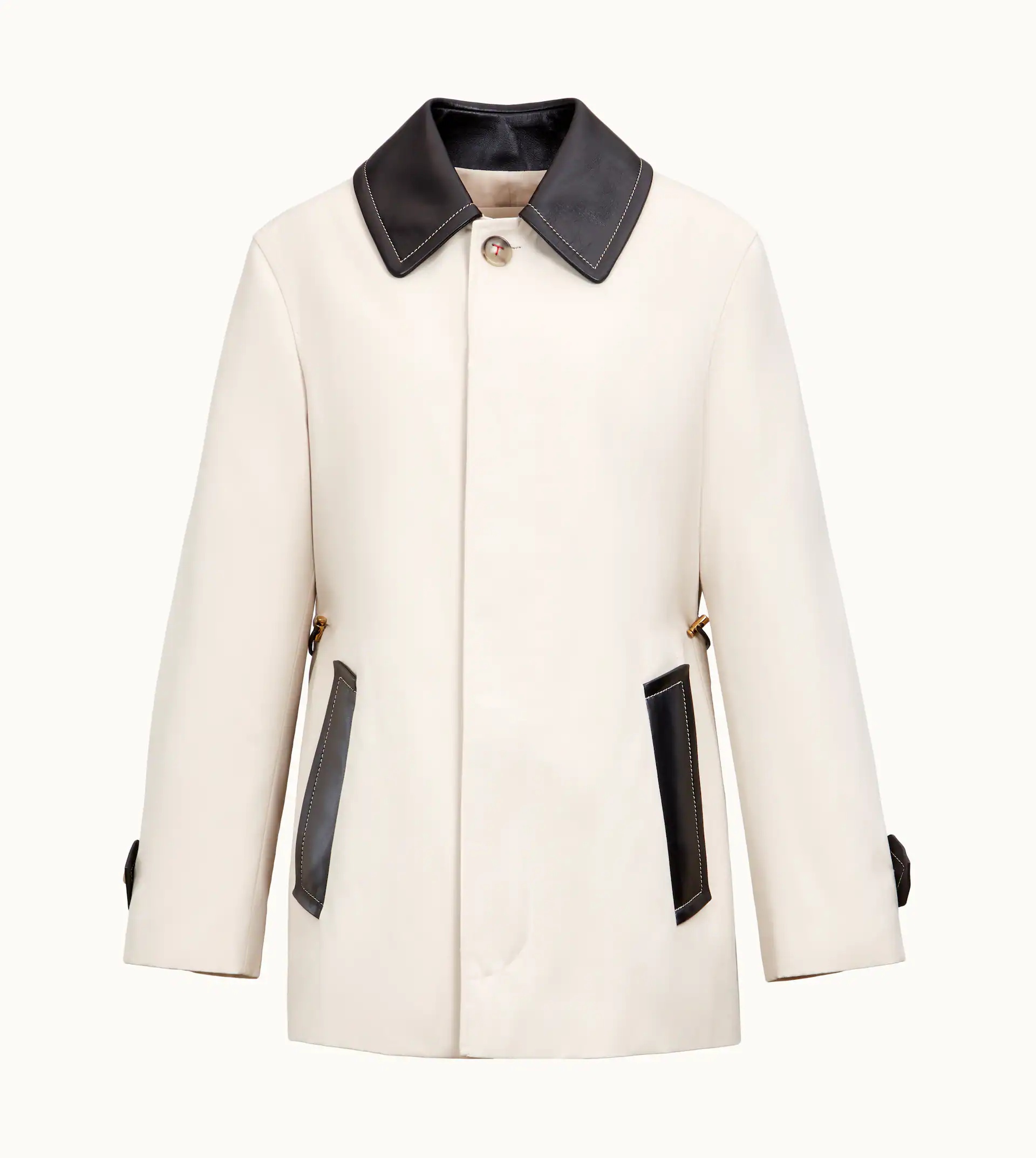 TRENCH COAT WITH LEATHER INSERTS - OFF WHITE - 1