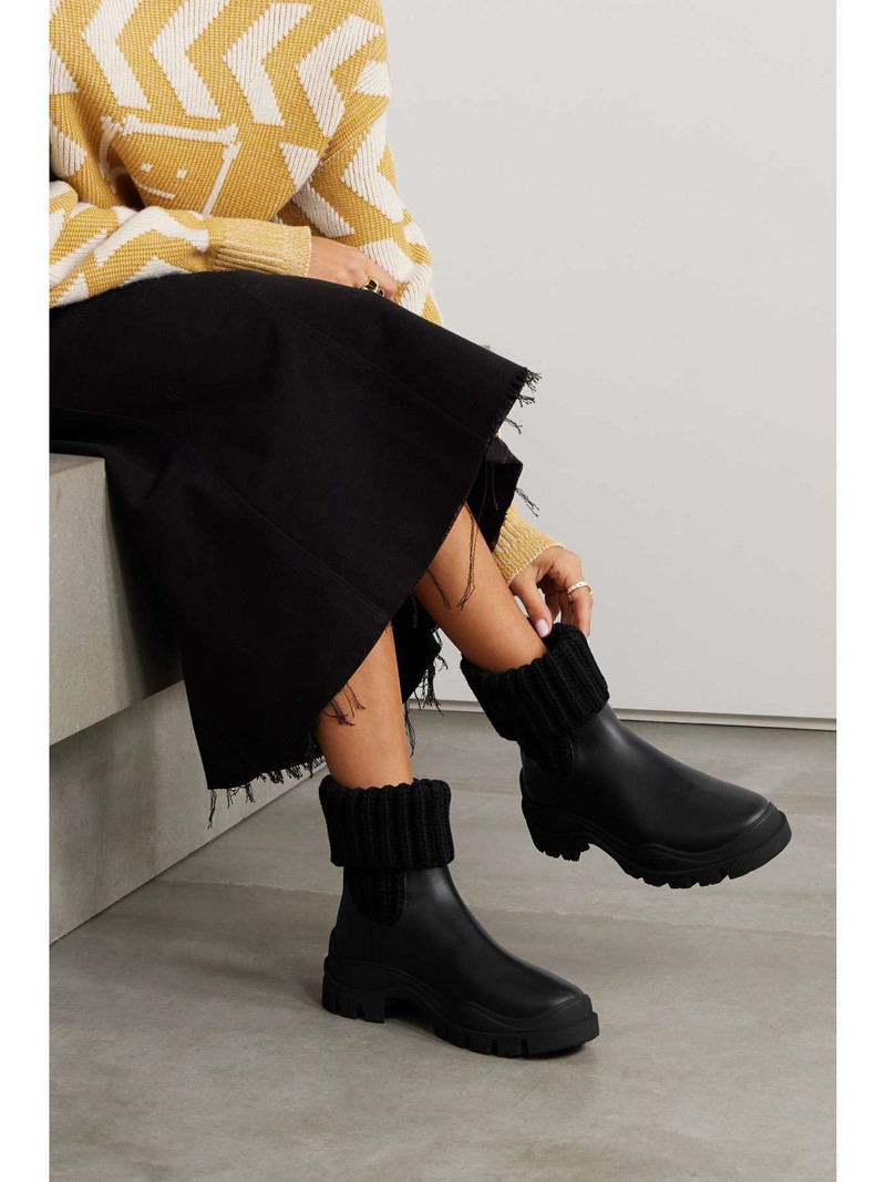 Moncler Larue ribbed-knit and leather ankle boots outlook