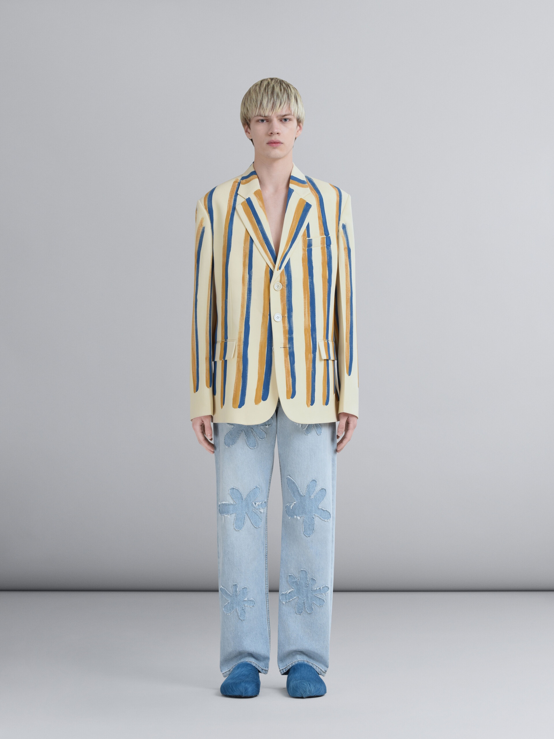 WATERCOLOUR STRIPE GRAIN WOOL BLAZER - 2