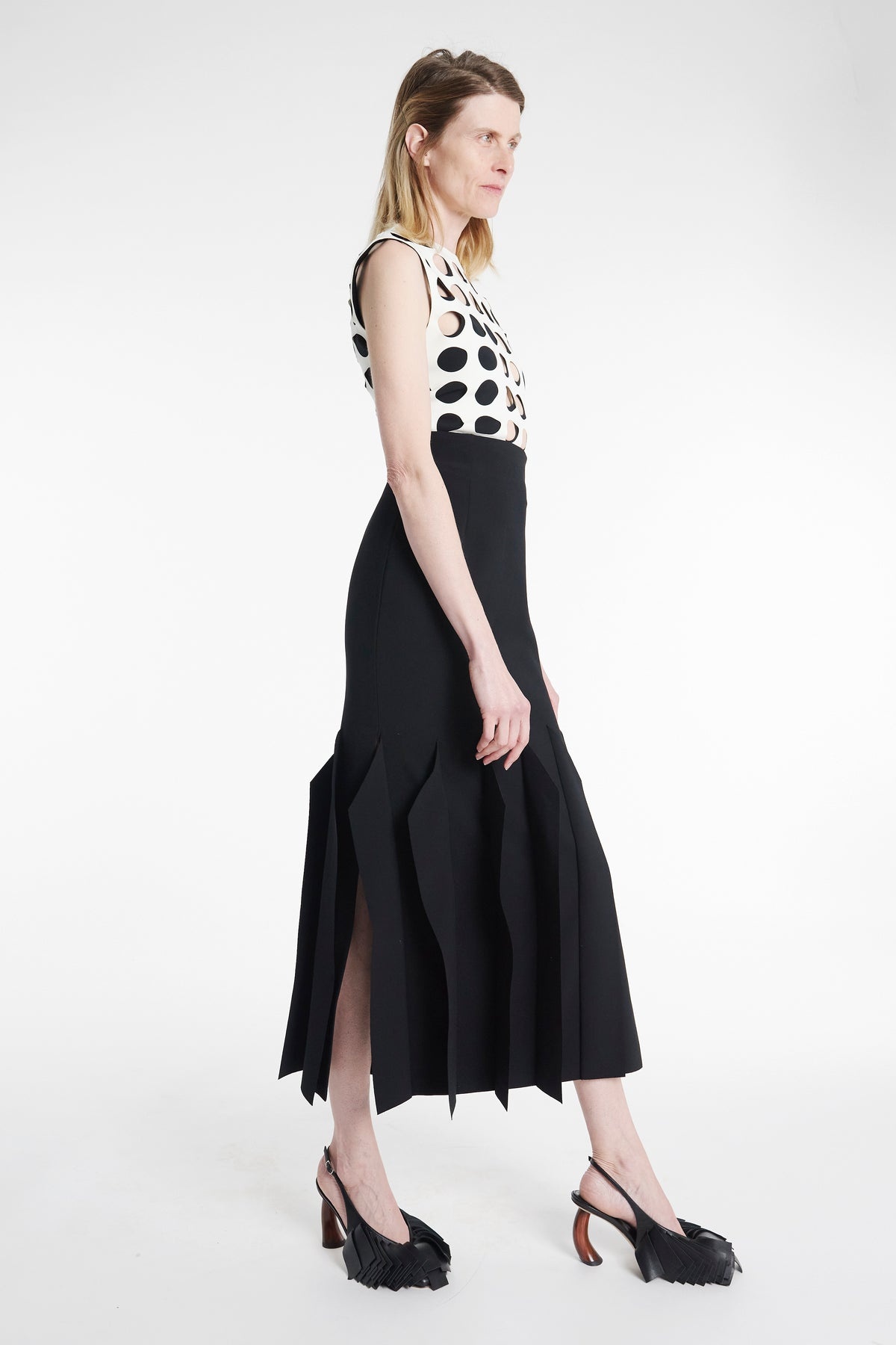 MIDI LENGTH SKIRT WITH HEM PANEL DETAIL BLACK - 6