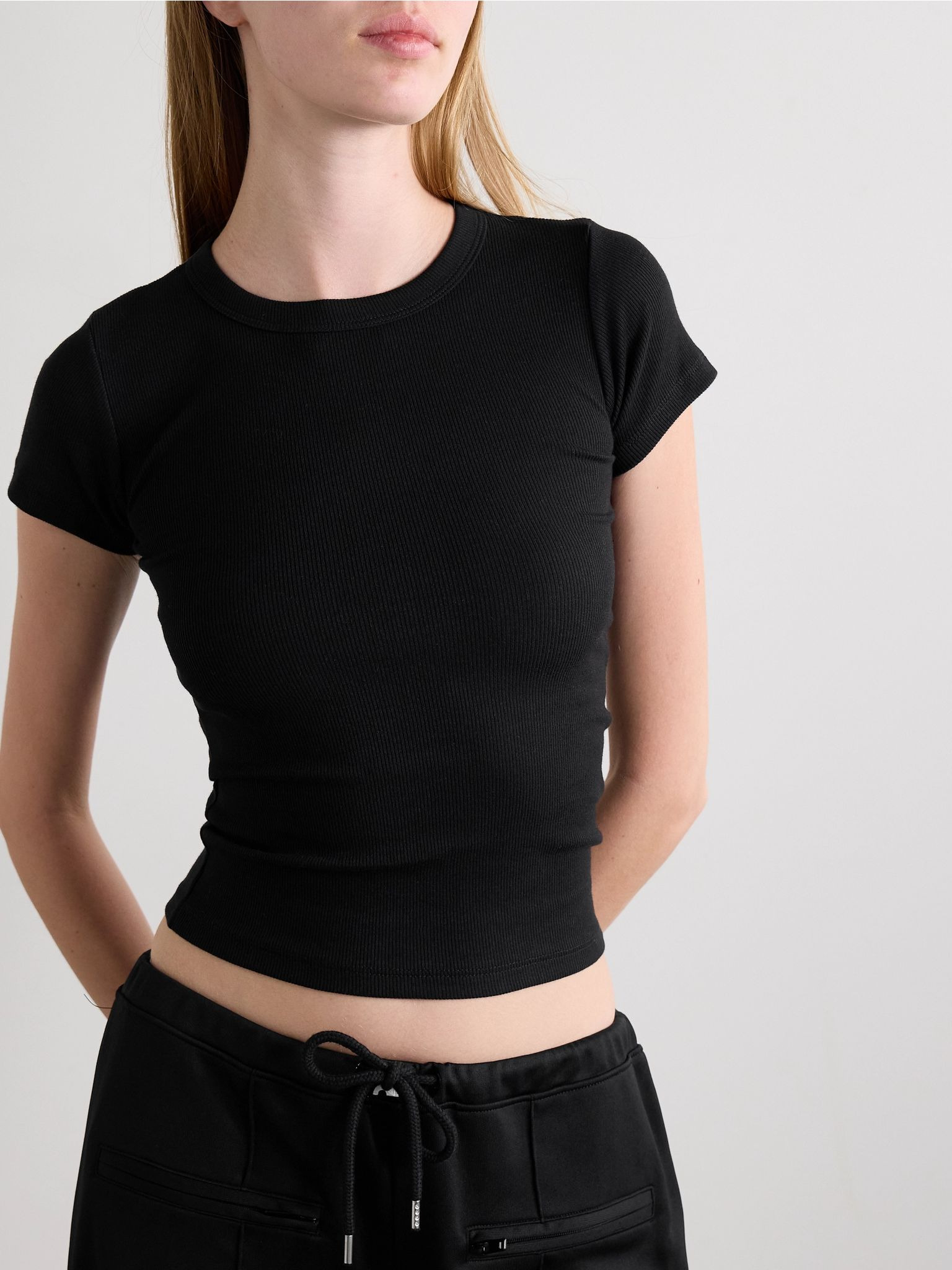 Kelly ribbed cotton-blend jersey T-shirt Black - 3