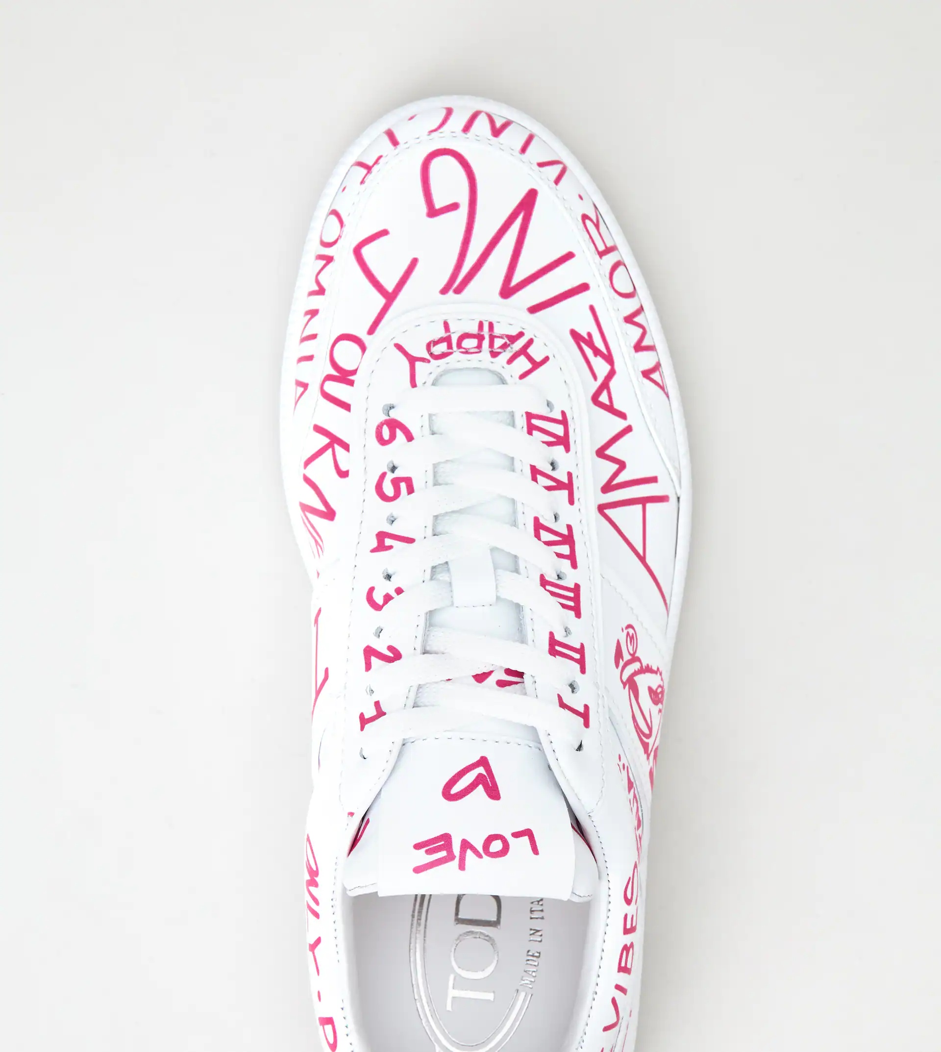 TOD'S TABS SNEAKERS IN LEATHER - WHITE, PINK - 4