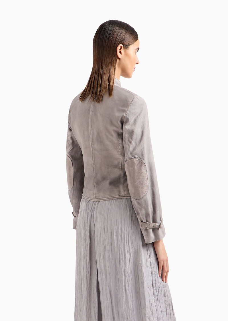 Garment-dyed nappa-lambskin jacket with canvas sleeves 3