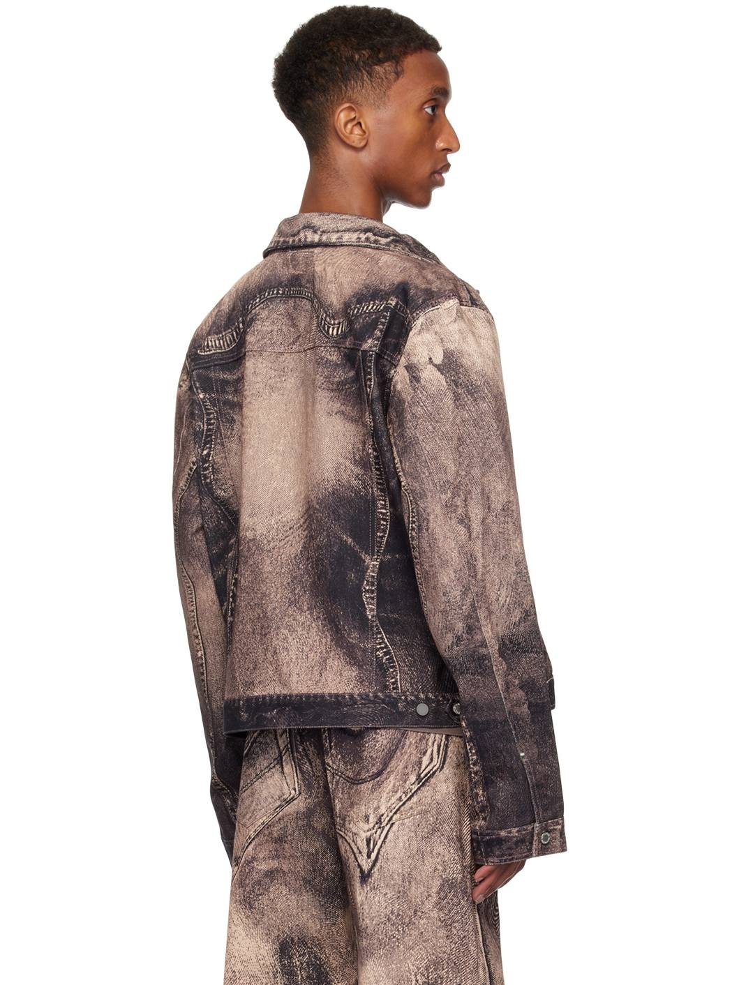 Pink Distorted Print Denim Jacket - 3