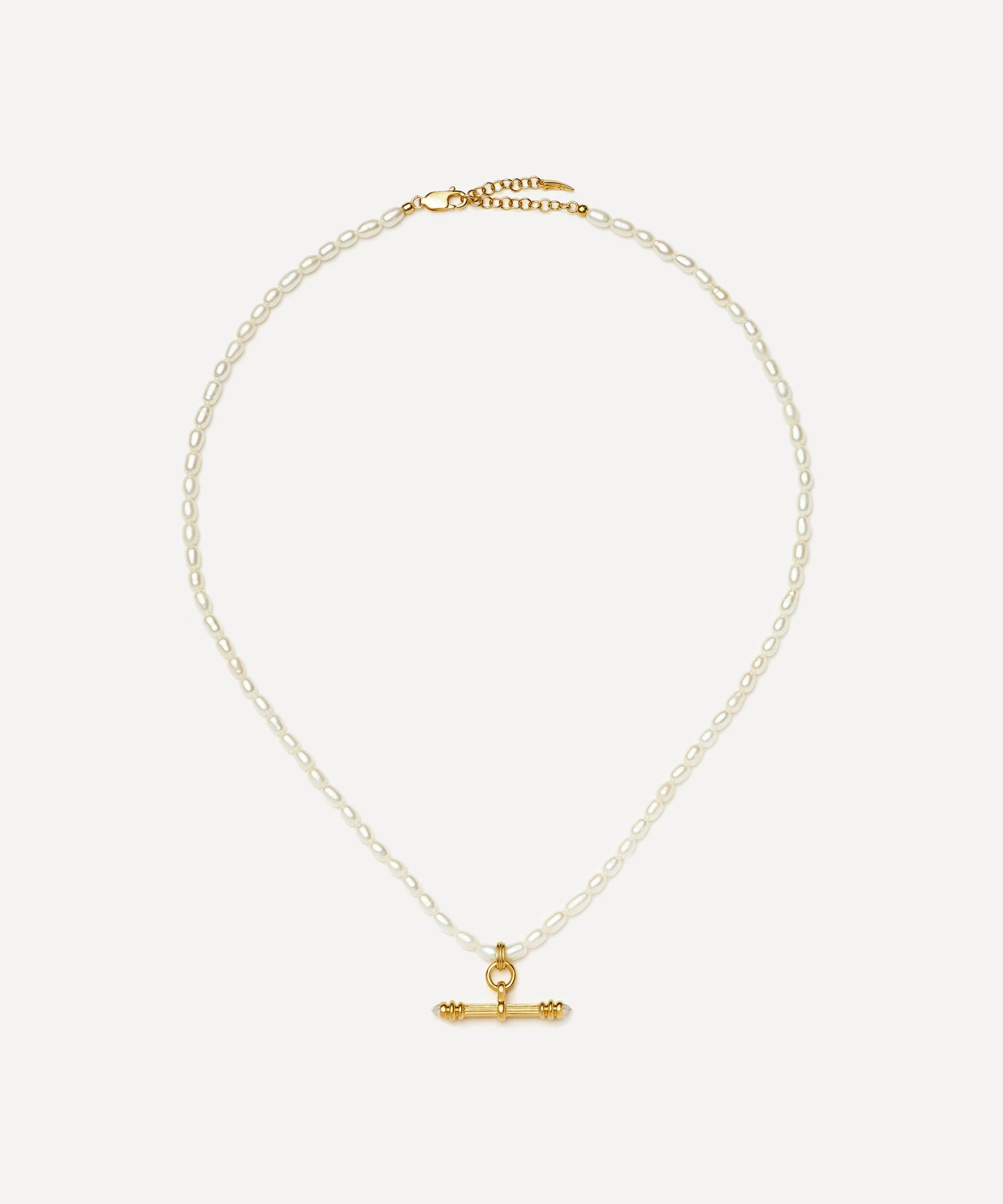 X Harris Reed 18ct Gold-Plated Pearl T-Bar Necklace - 1
