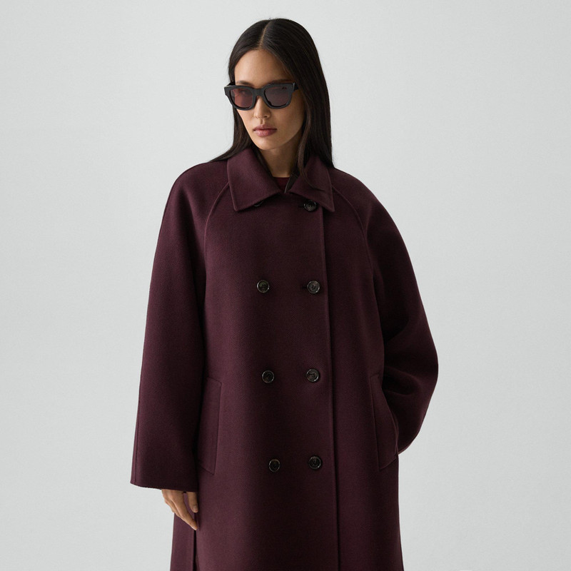 Long Double-Breasted Coat in Textured Wool-Cashmere 5