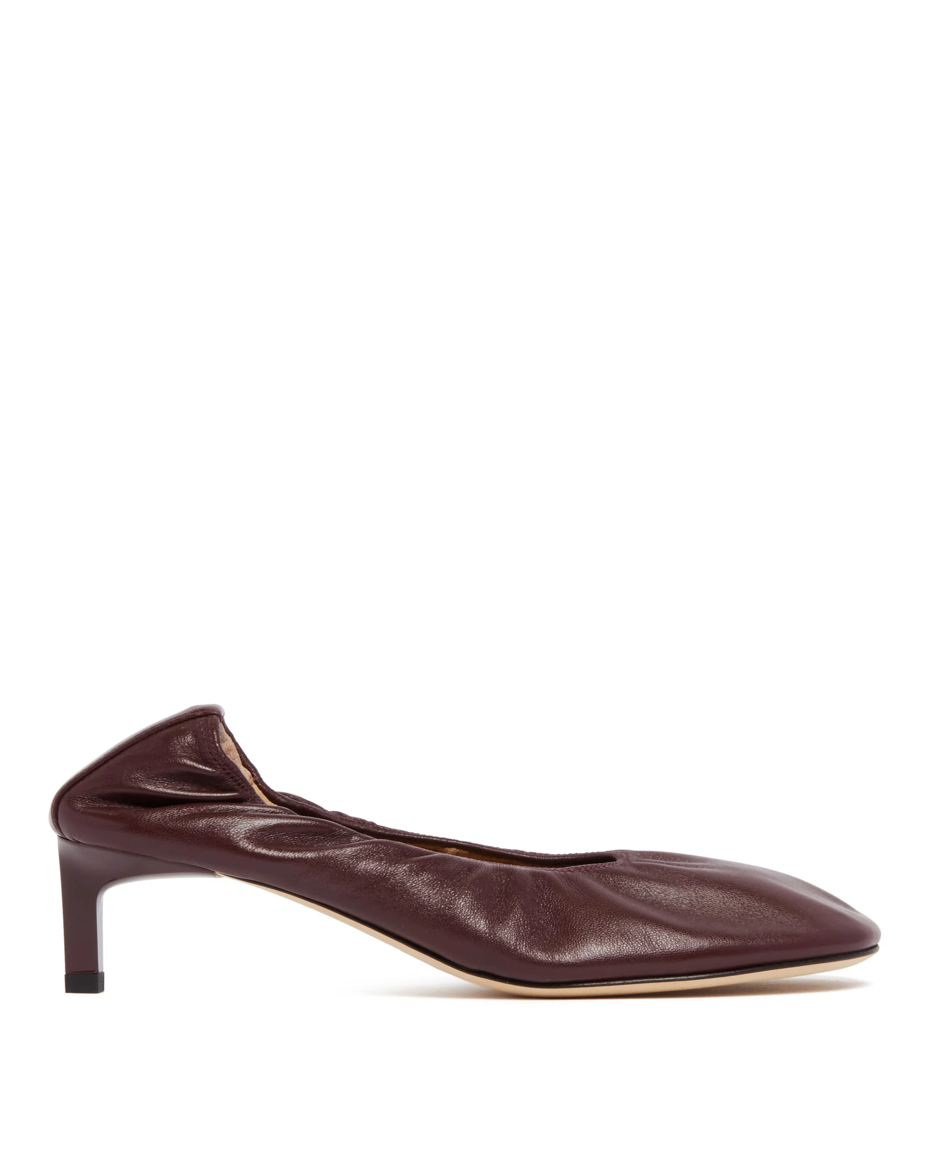 Burgundy Leather Low Heel Pumps - 1