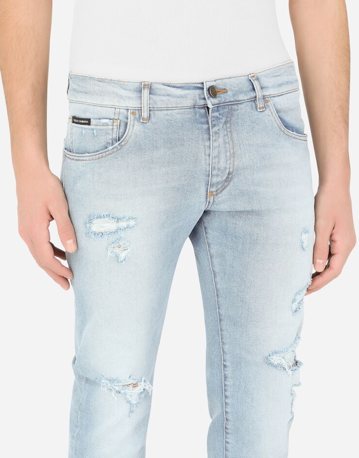 Light blue skinny stretch jeans with rips - 4