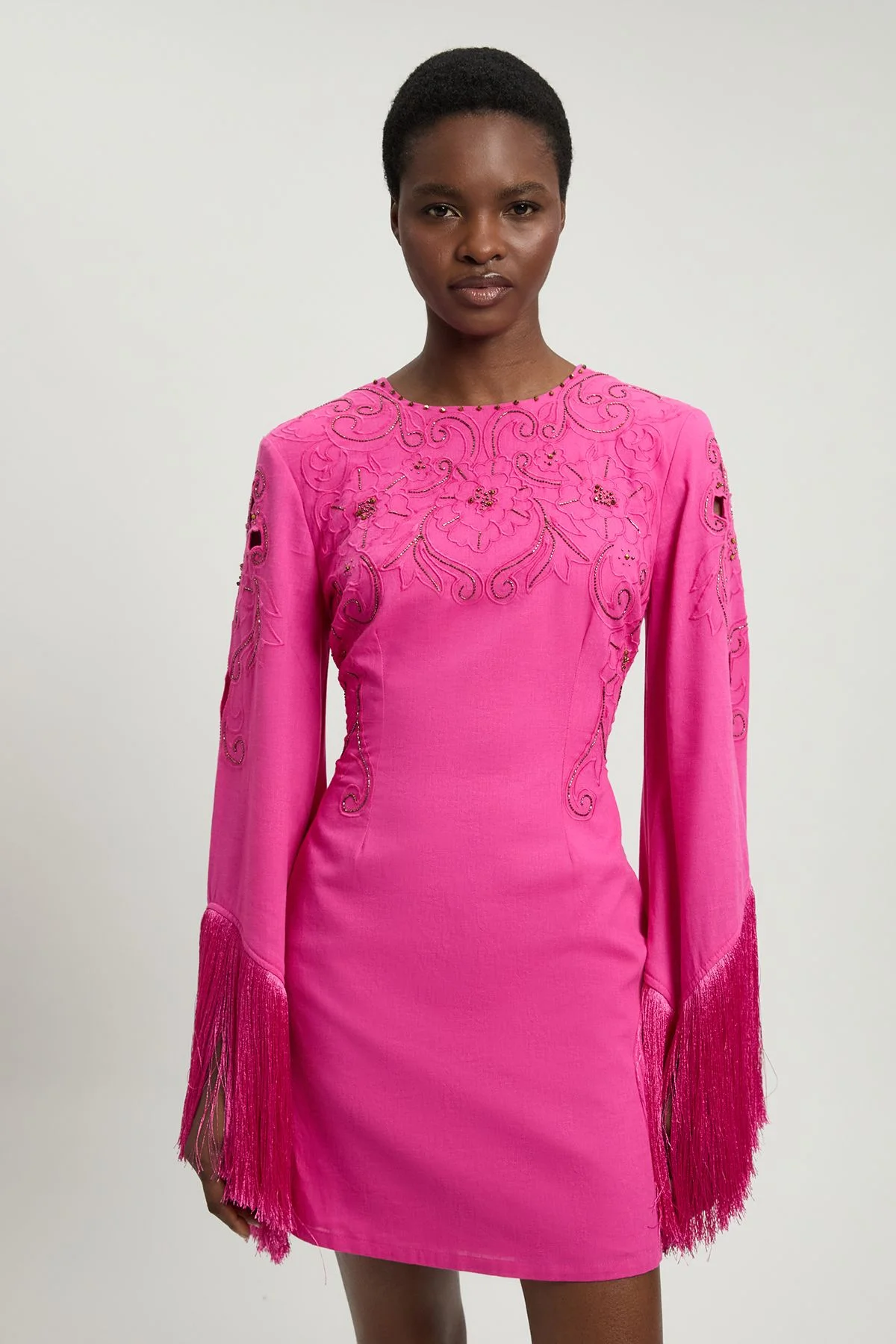Fringe Detail Beaded Mini Dress - 1