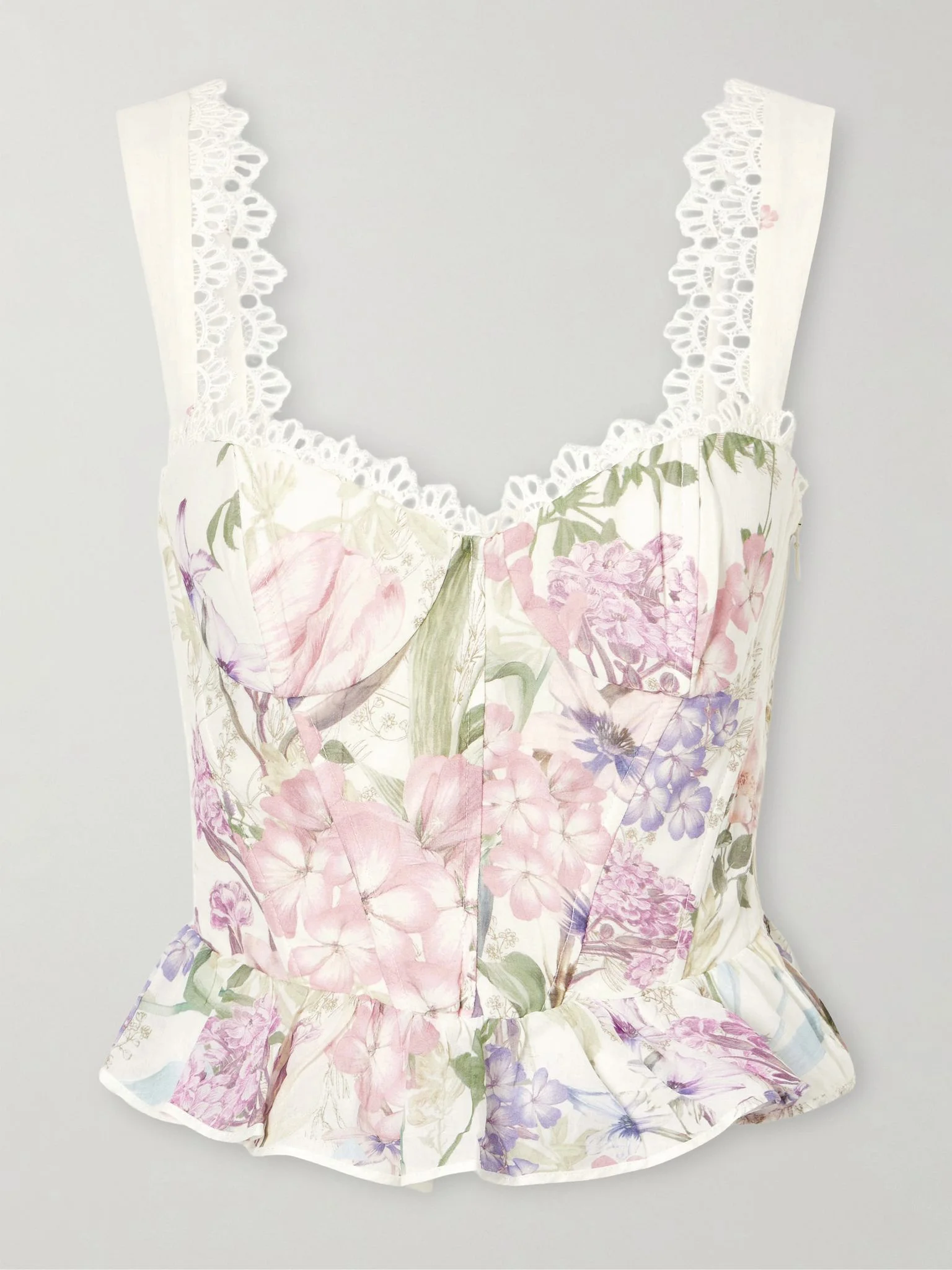 Floret floral cotton-blend top Cream - 1