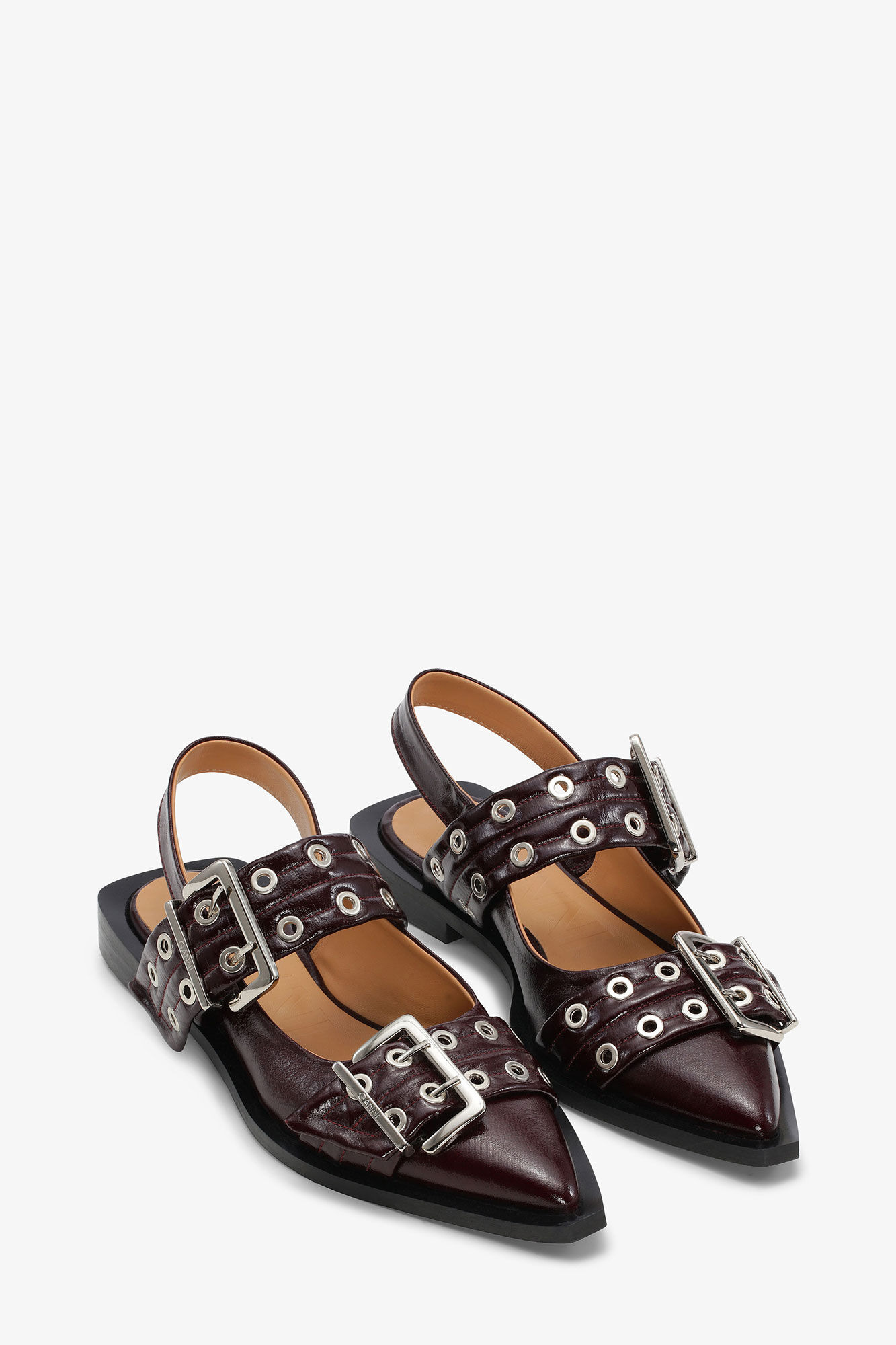 BURGUNDY FEMININE BUCKLE BALLERINAS - 2