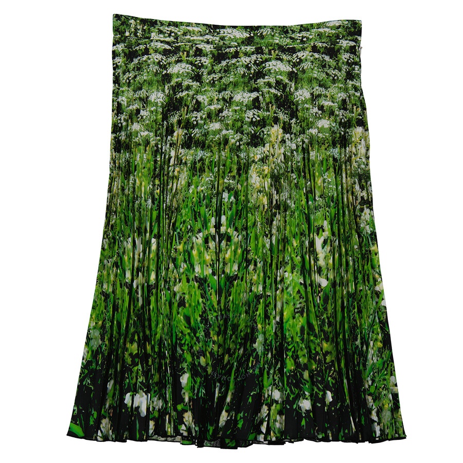 Burberry Ladies Rersby Crepe De Sins Meadow Print Pleated Skirt - 1