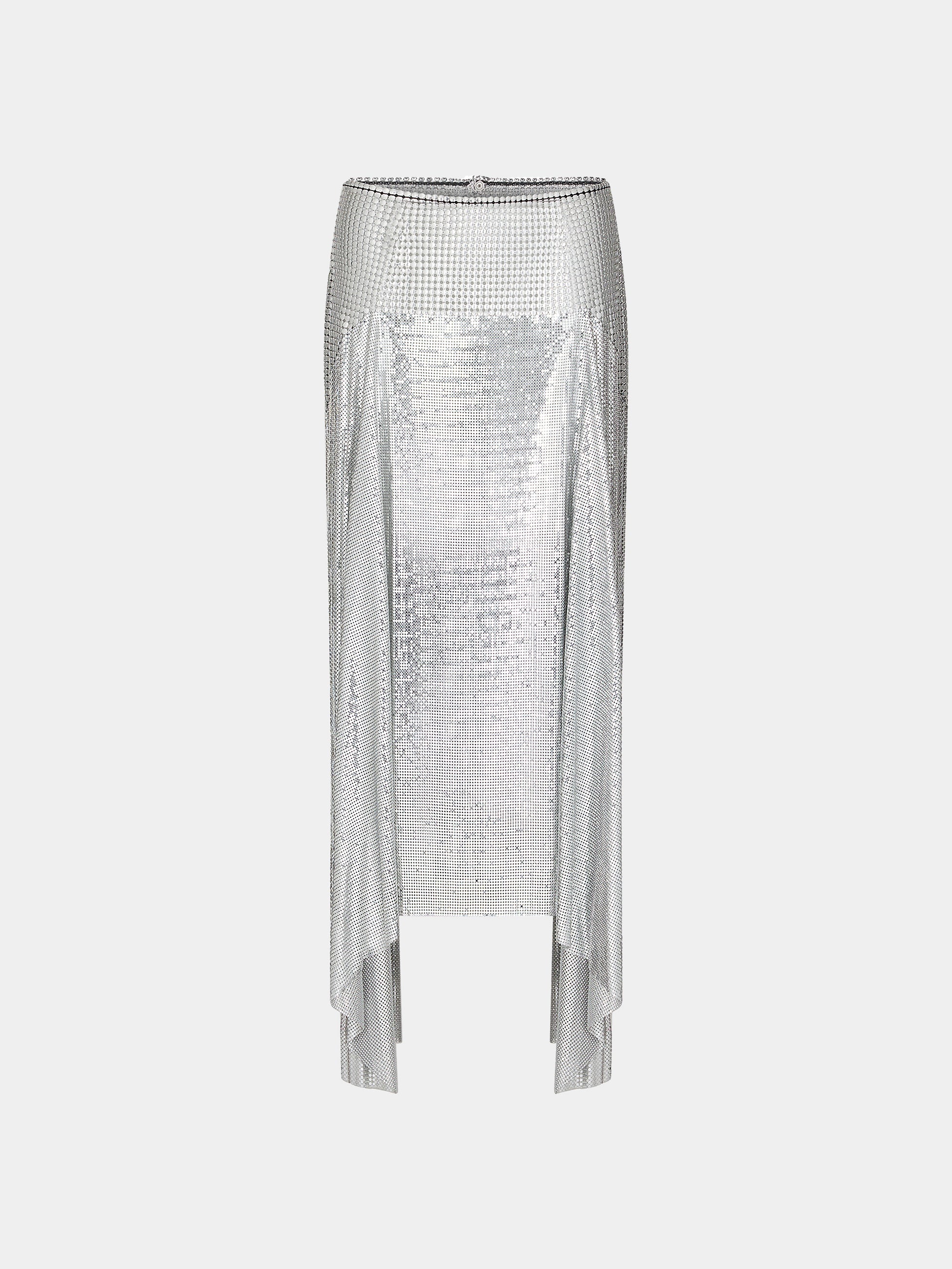 SILVER ASYMMETRIC MESH SKIRT - 1