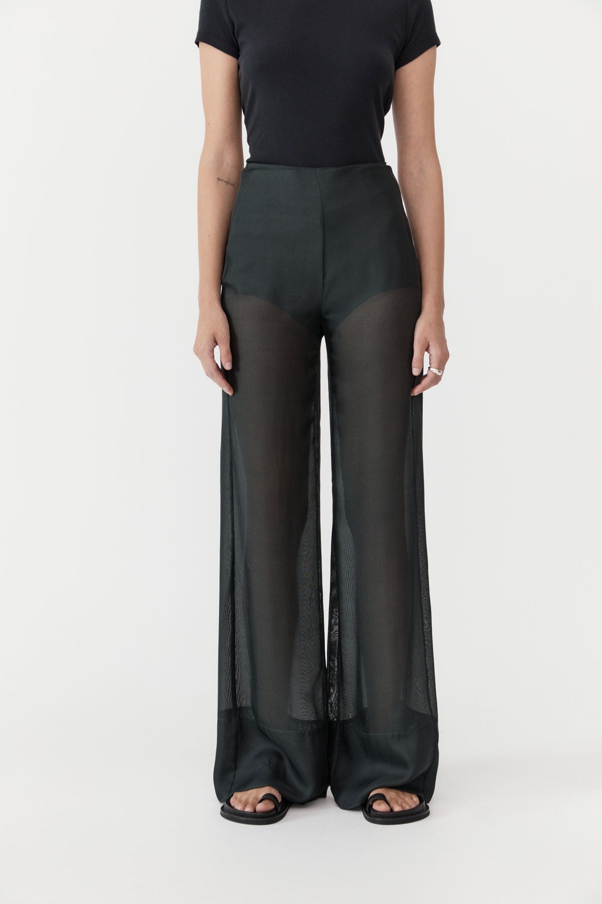 Sheer Silk Gauze Pants - Soot - 4