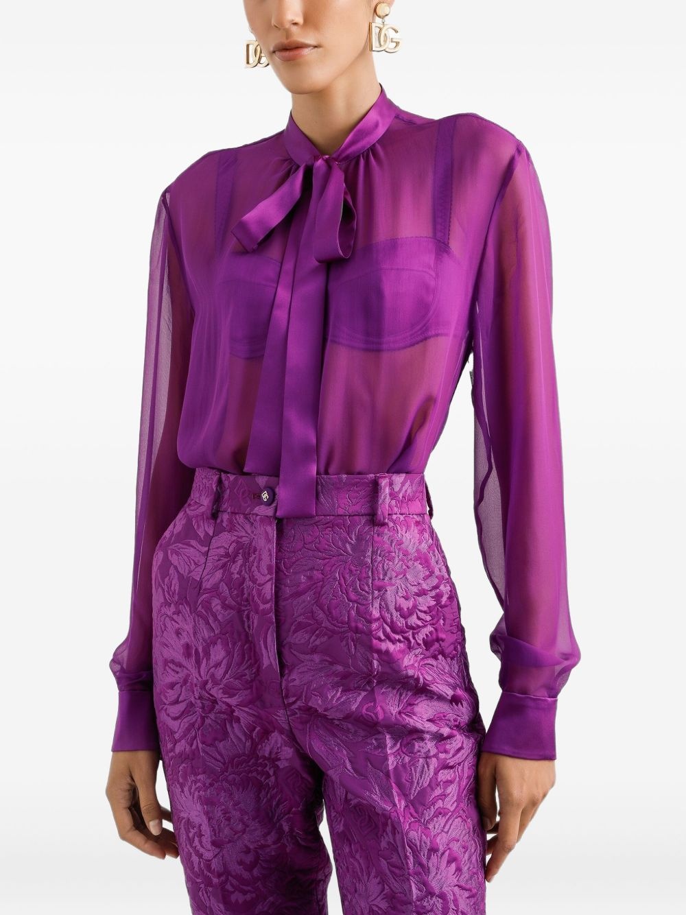 satin tie-neck shirt - 4