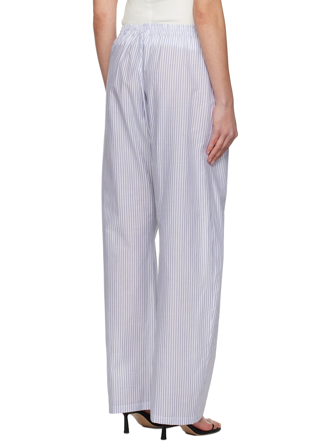 White & Blue Striped Cotton Poplin Lounge Pants - 3