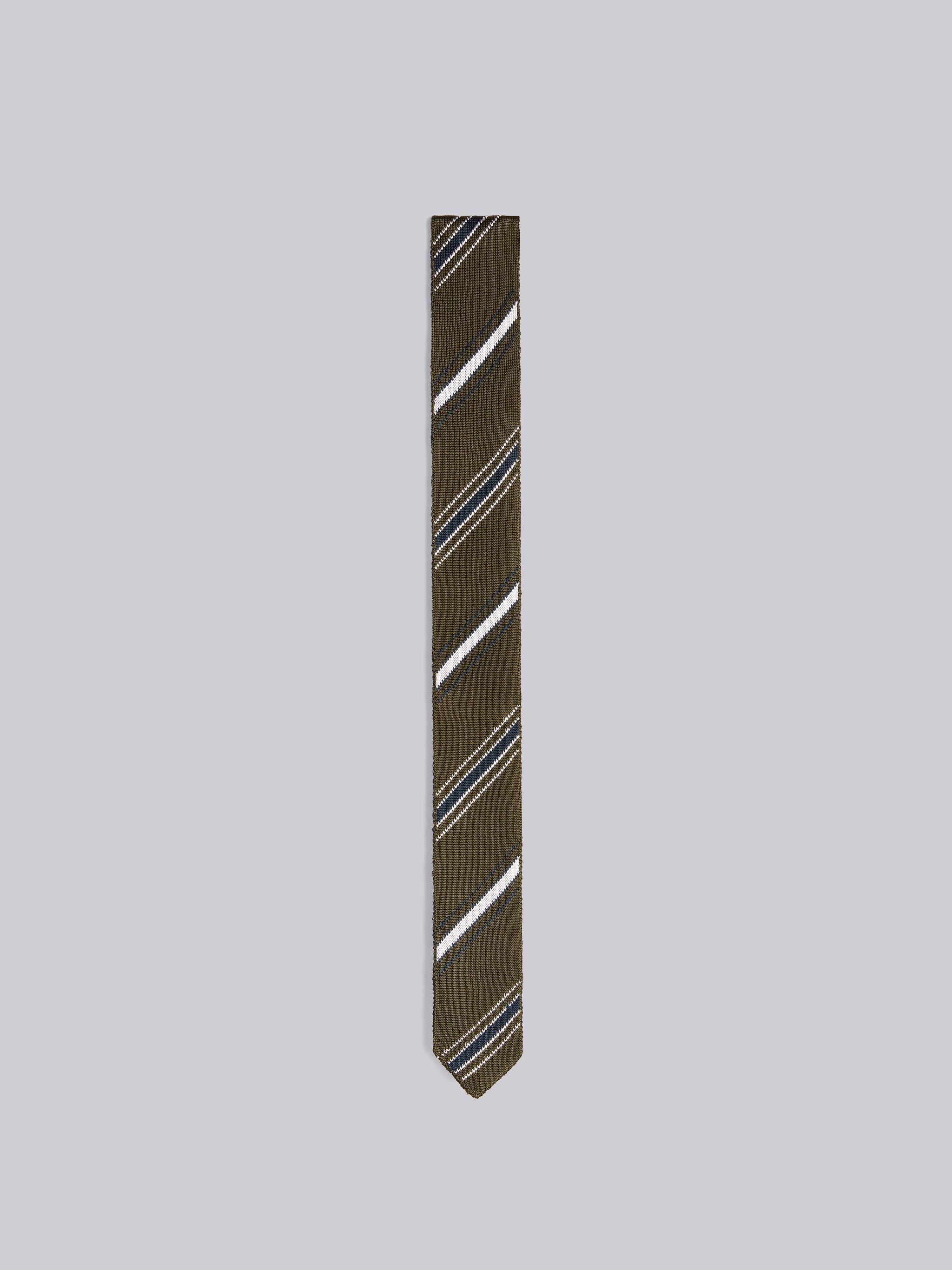 Dark Green Silk Jacquard Alternating Stripe Knit Tie - 1