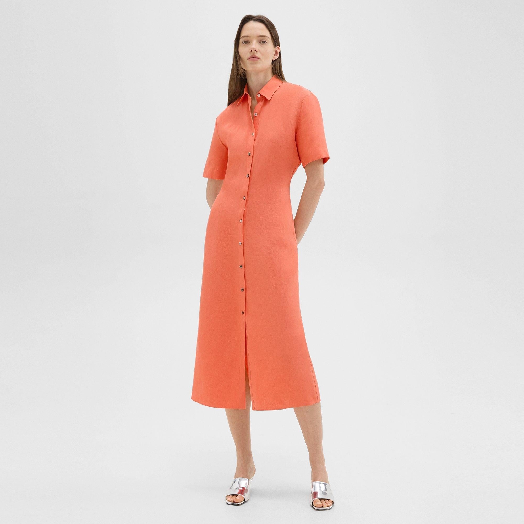 Short-Sleeve Shirt Dress in Galena Linen - 3