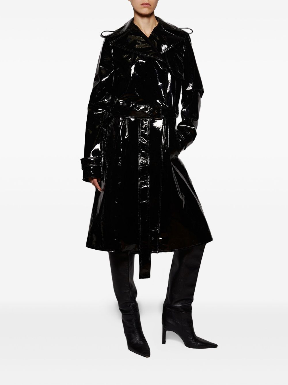 belted-patent trench coat - 2