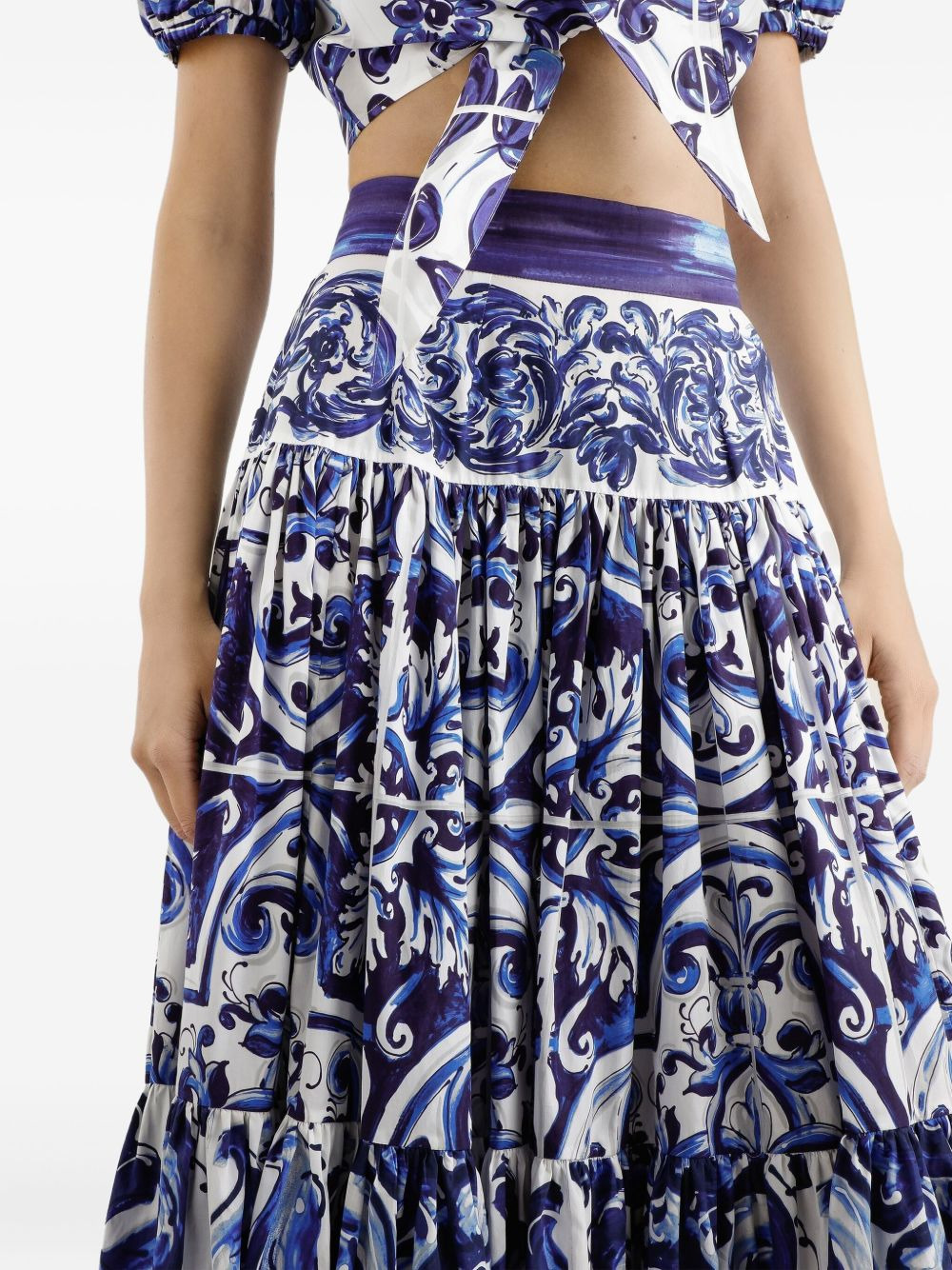 Majolica-print tiered skirt - 5