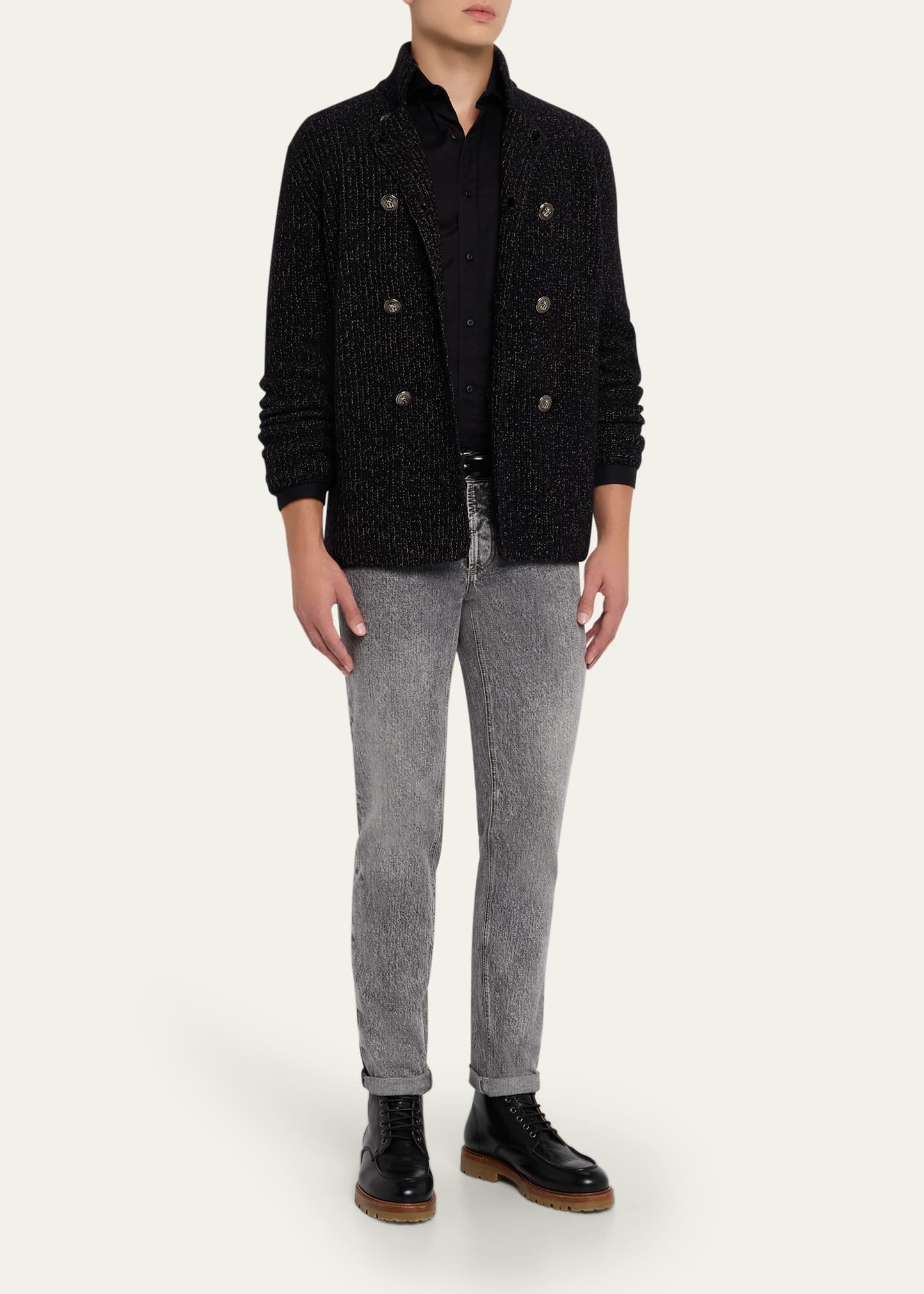 Men's Wool, Silk, and Cashmere Double-Breasted Cardigan - 2