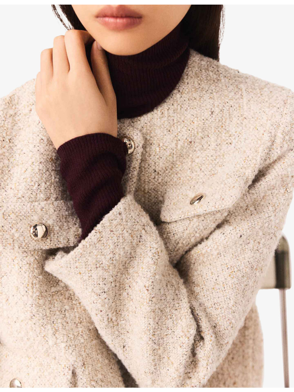 Round-Neck Button-Down Tweed Jacket - 5