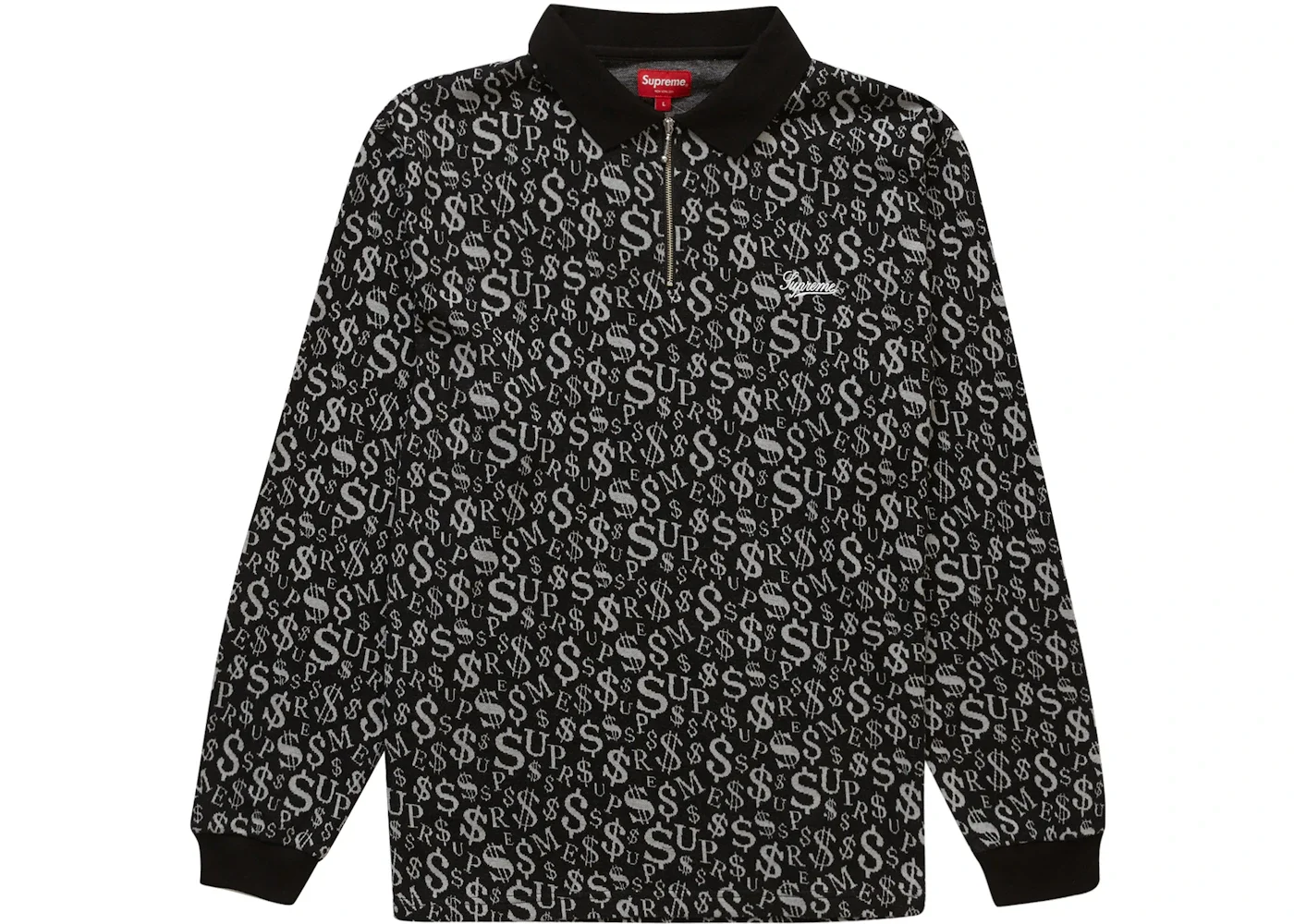 Supreme Currency Jacquard Zip L/S Polo Black - 1
