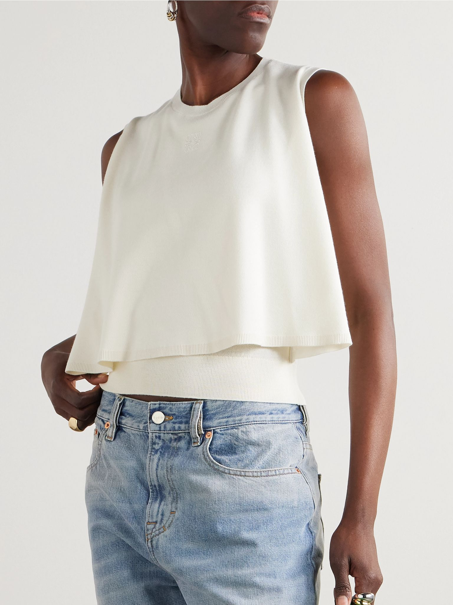 Layered wool-jersey top White - 3