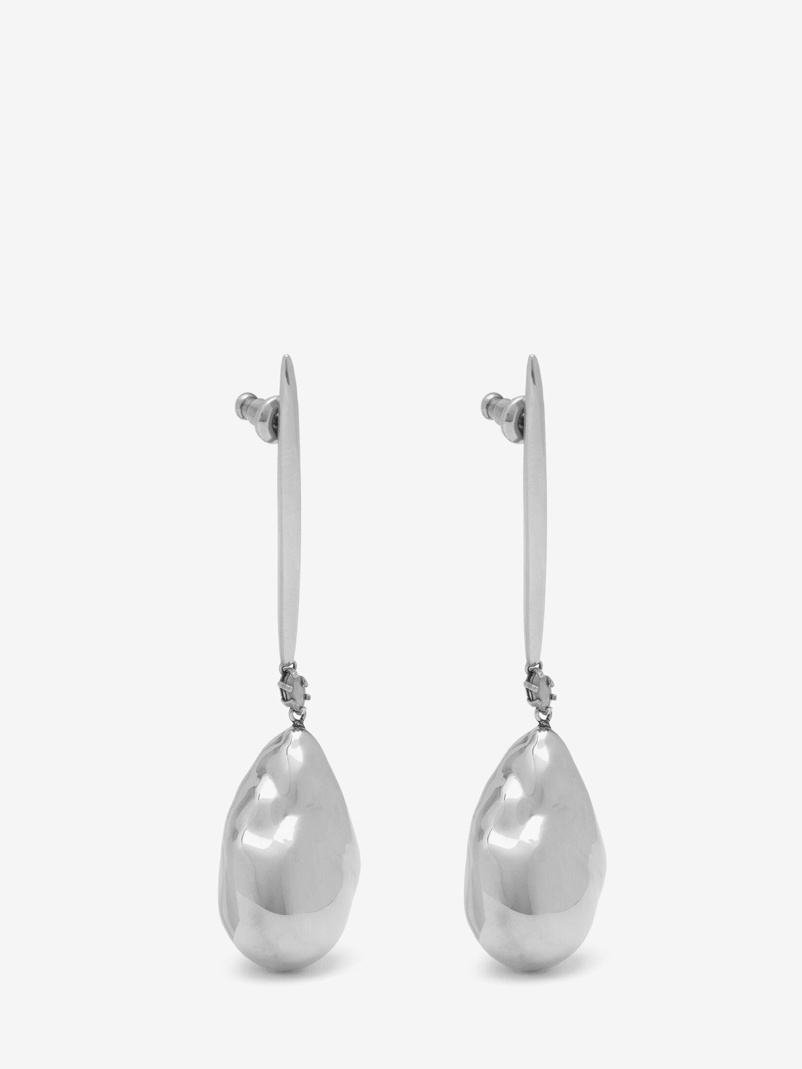 Women's Metal Pearl Stick Earrings in Antique Silver - 2