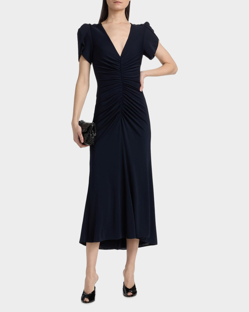 Aviva Gathered Tulip-Sleeve Midi-Dress 4