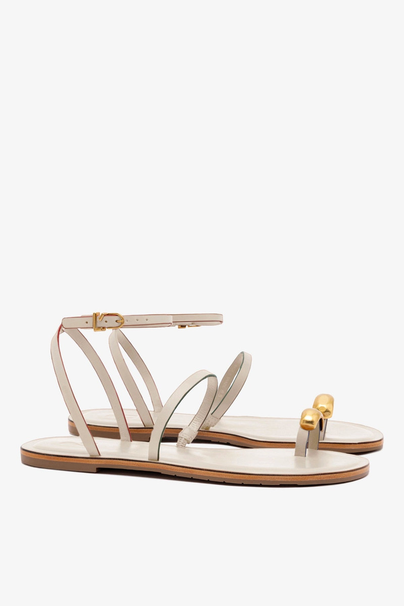 Biarritz Flat Sandal In Ivory Leather 3