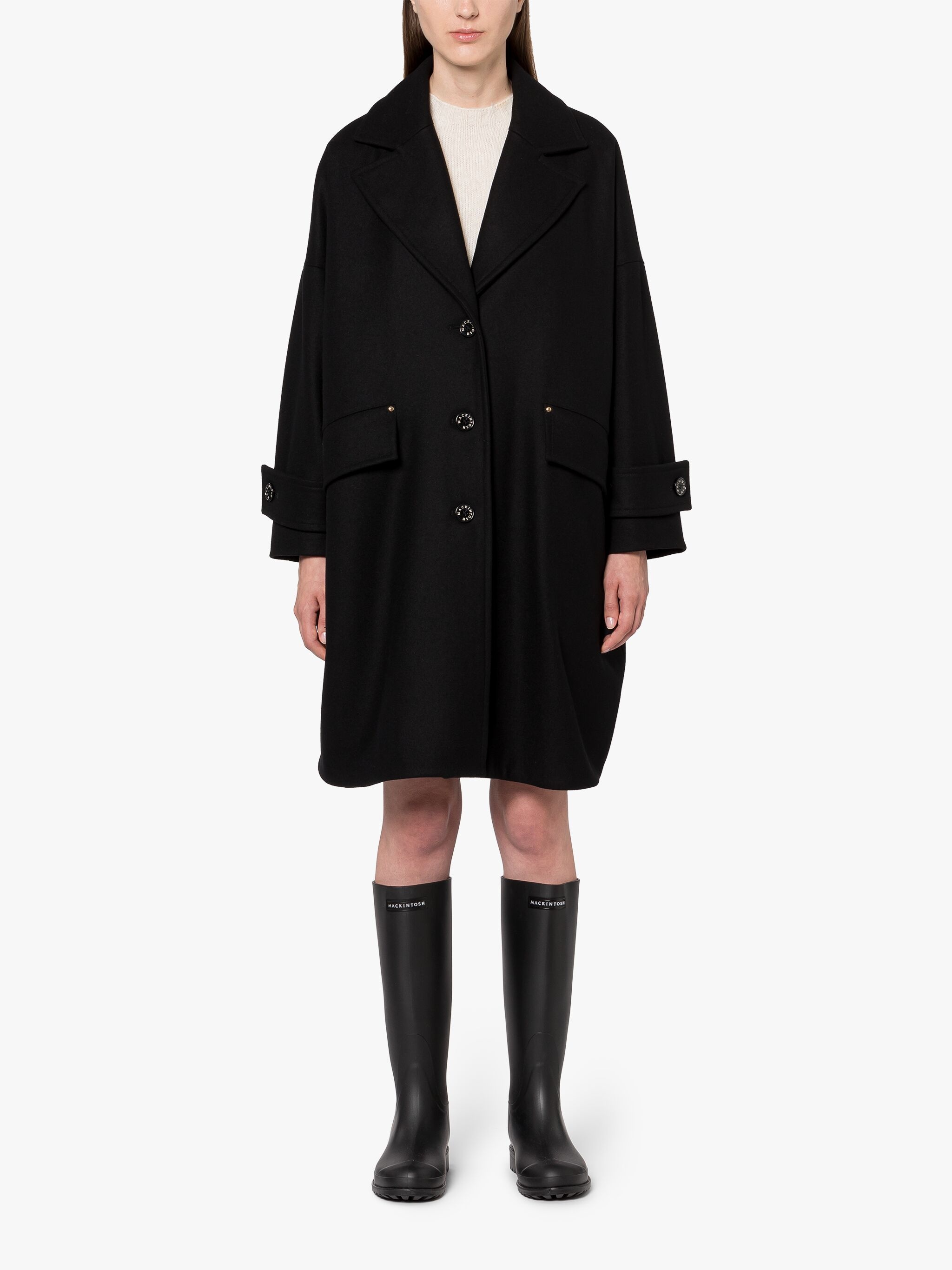 HUMBIE CHESTER BLACK WOOL OVERCOAT - 3