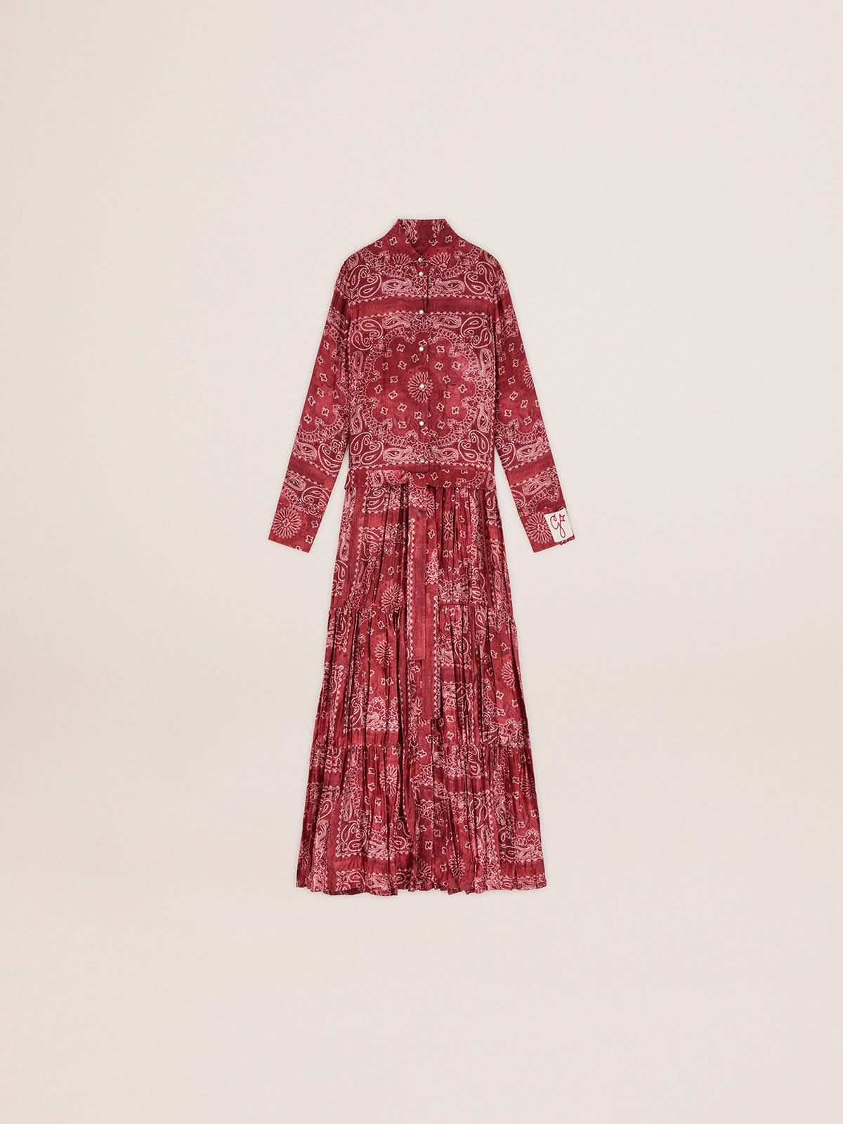 Women's burgundy shirt dress with paisley print - 1
