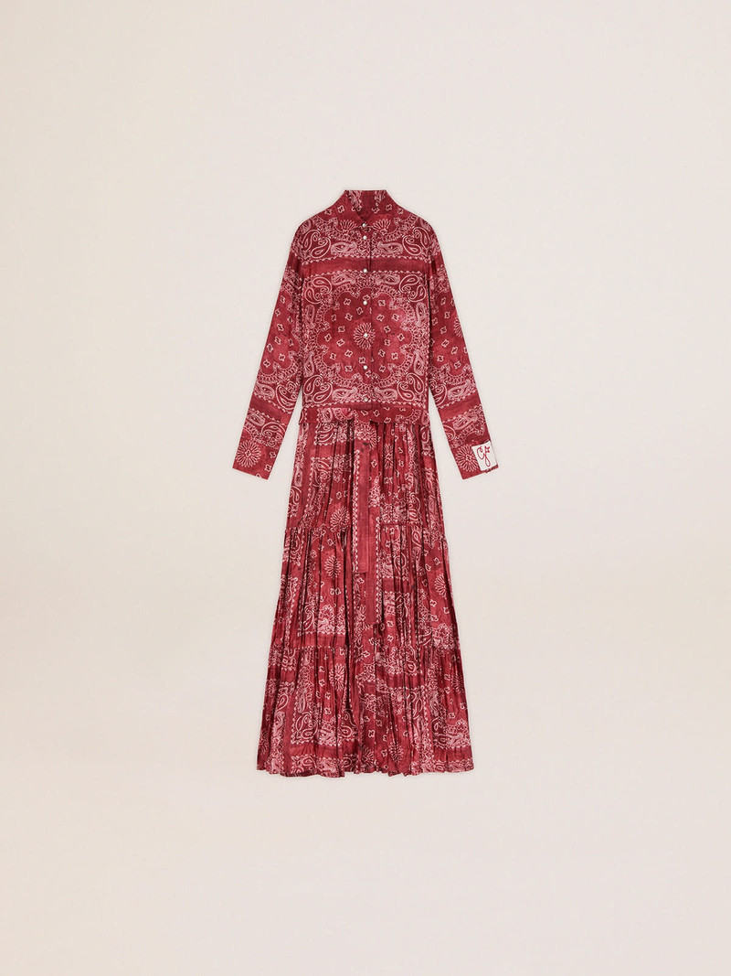 Women's burgundy shirt dress with paisley print - 1