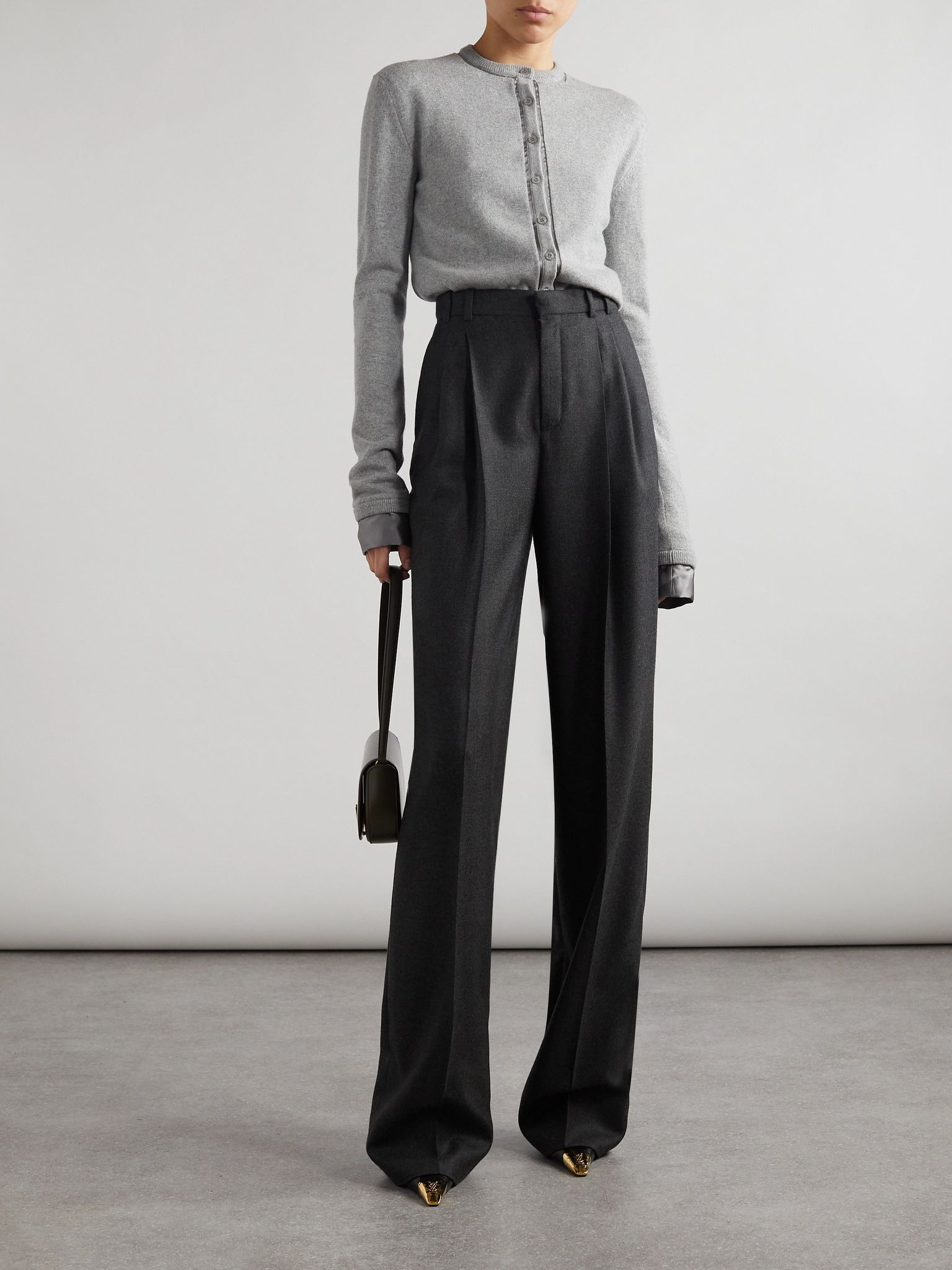 Pleated cashmere-twill wide-leg pants Dark gray - 2