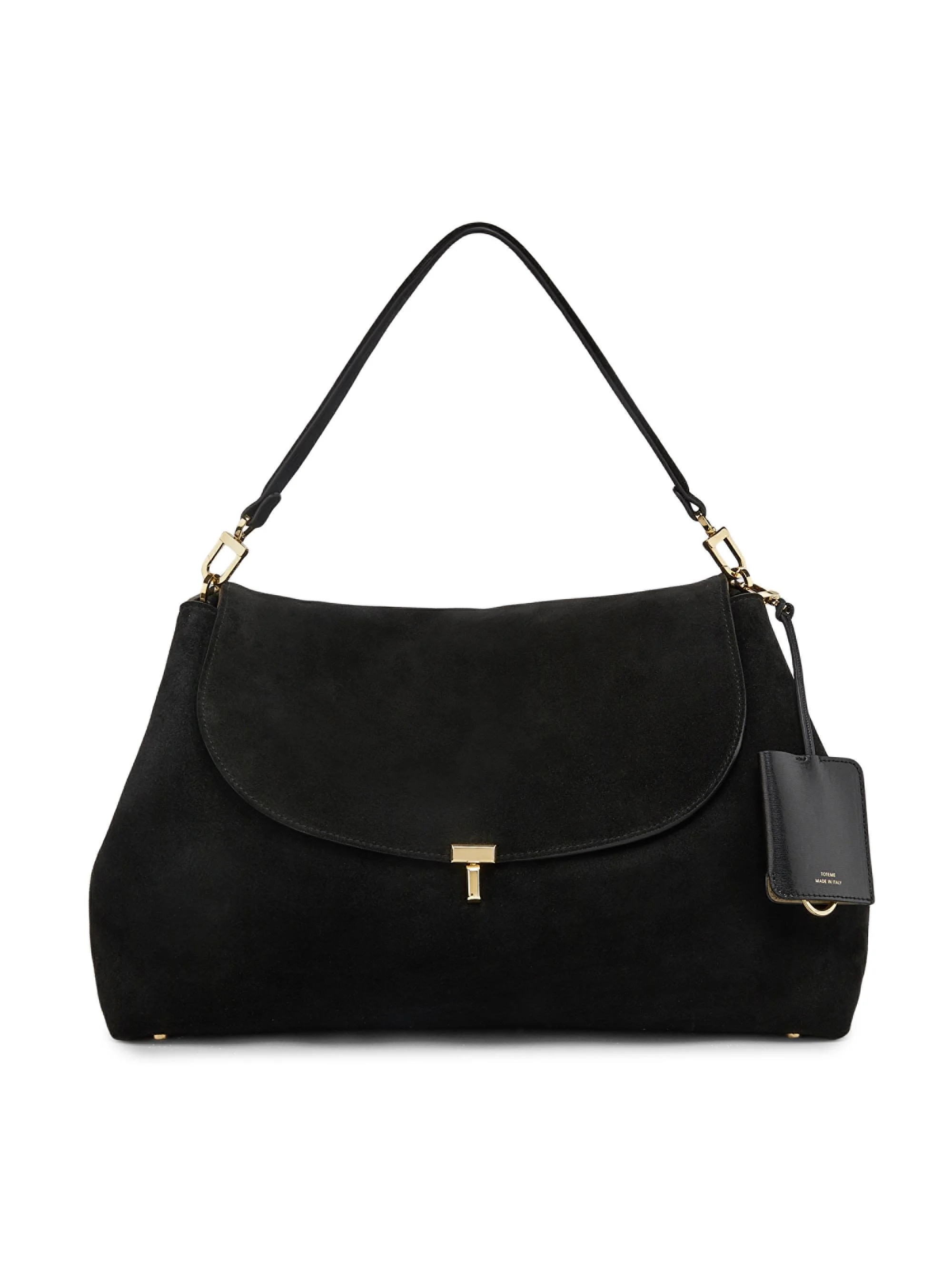Women's T-Lock Suede Satchel - Black - 1
