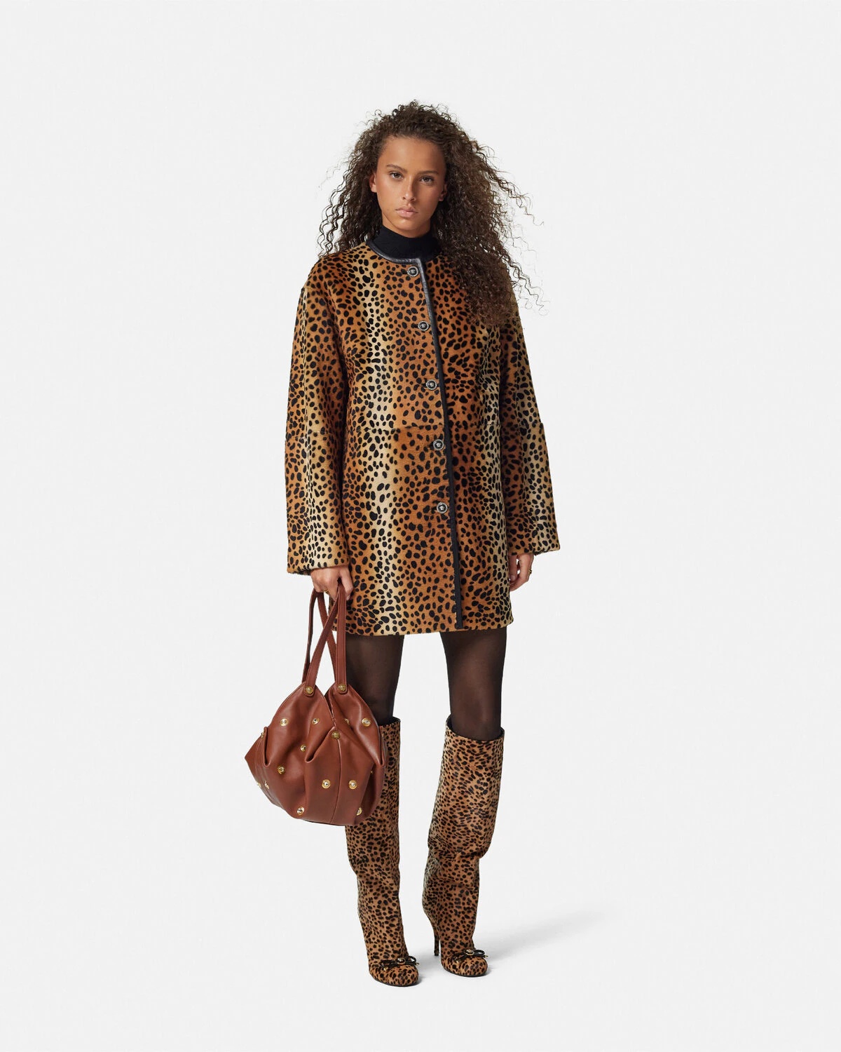 Leopard Pony-Effect Collarless Coat - 2