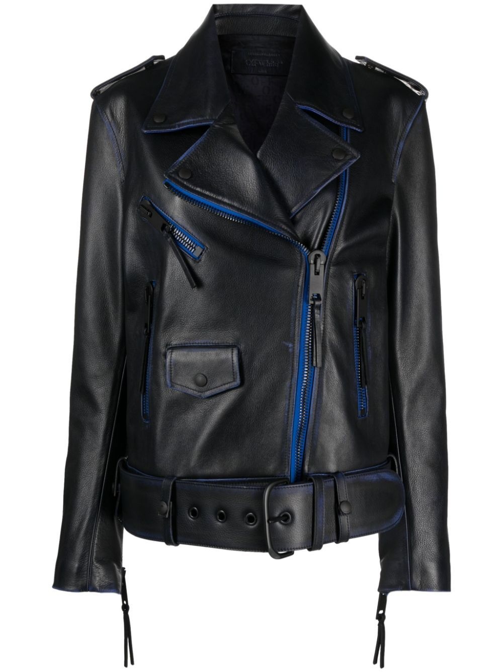 contrast-trim leather jacket - 1