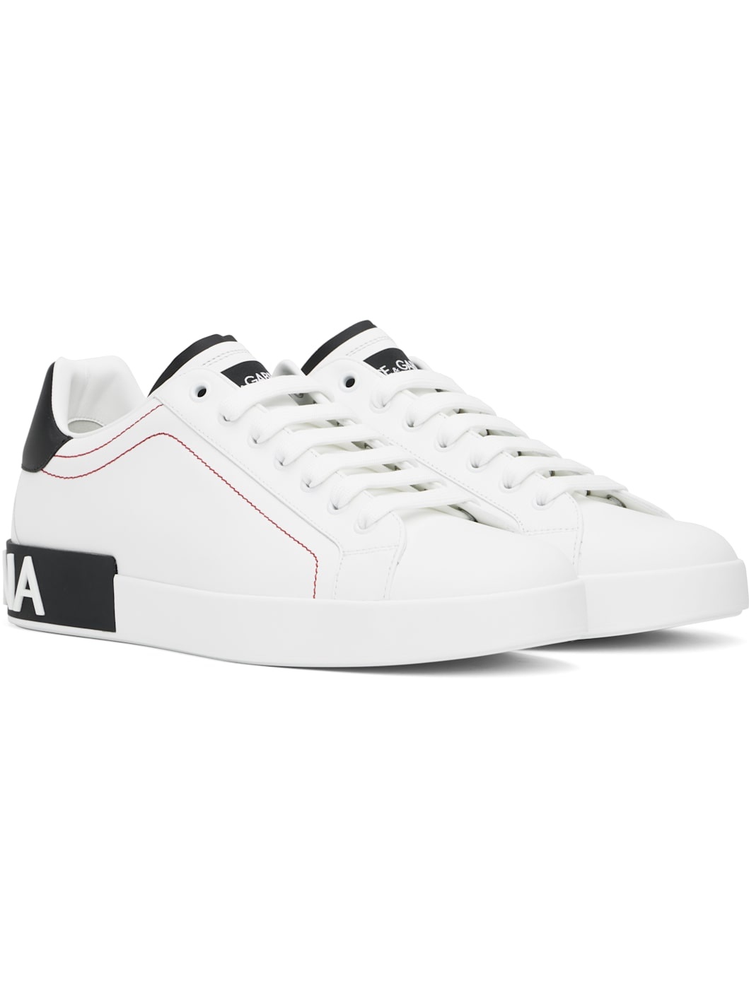 White & Black Calfskin Nappa Portofino Sneakers - 4