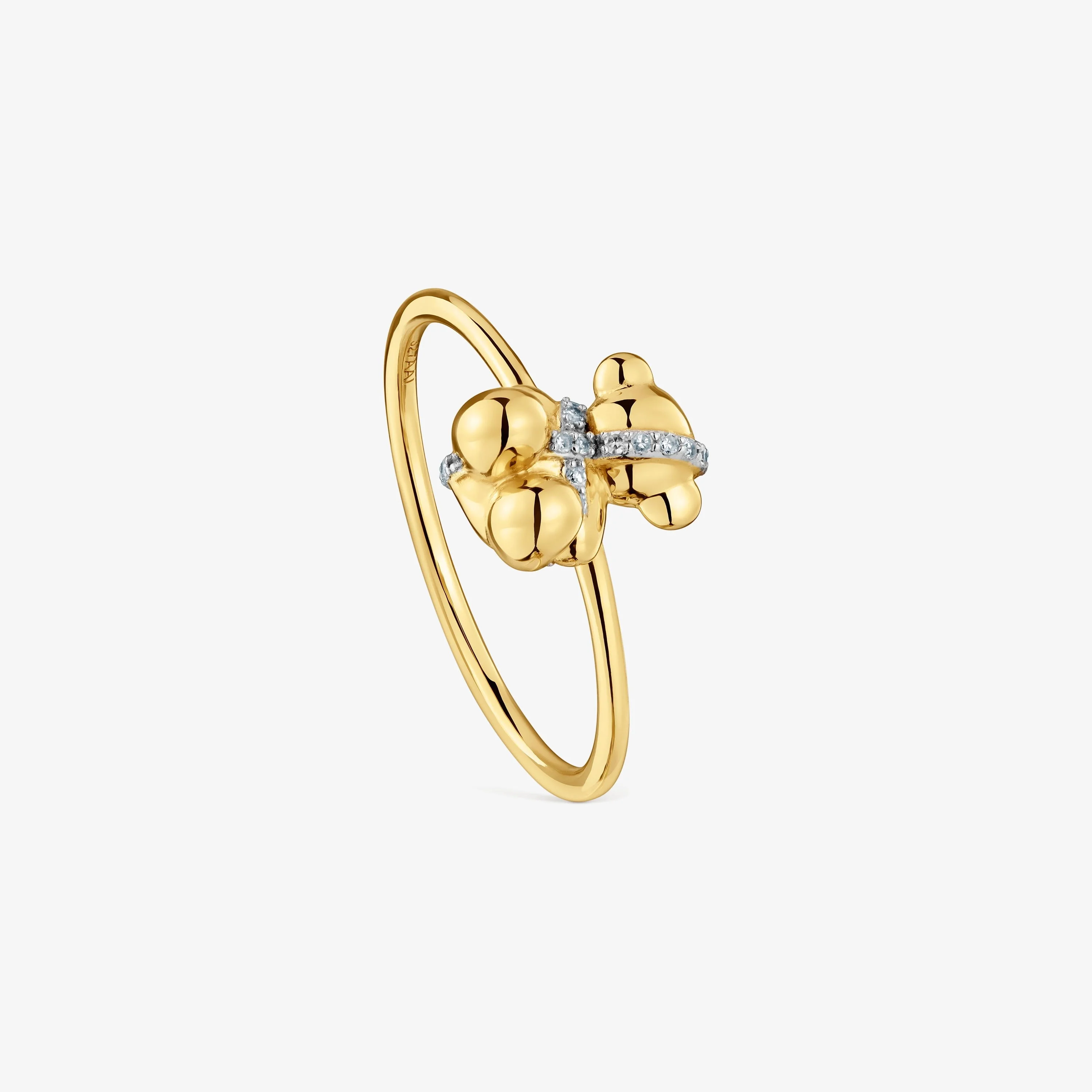 Medium 18K solid gold and diamonds bear Ring Lligat - 1