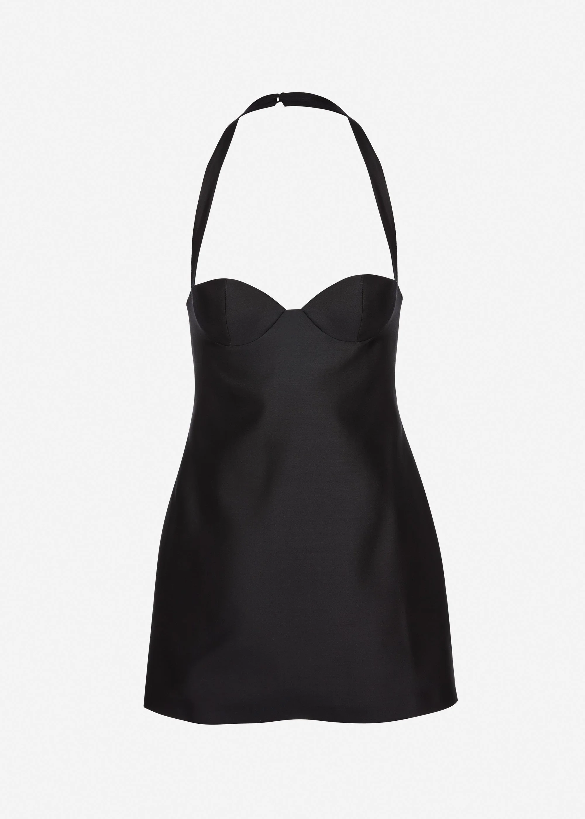 Halter-neck bustier wool and silk mini dress in black - 1