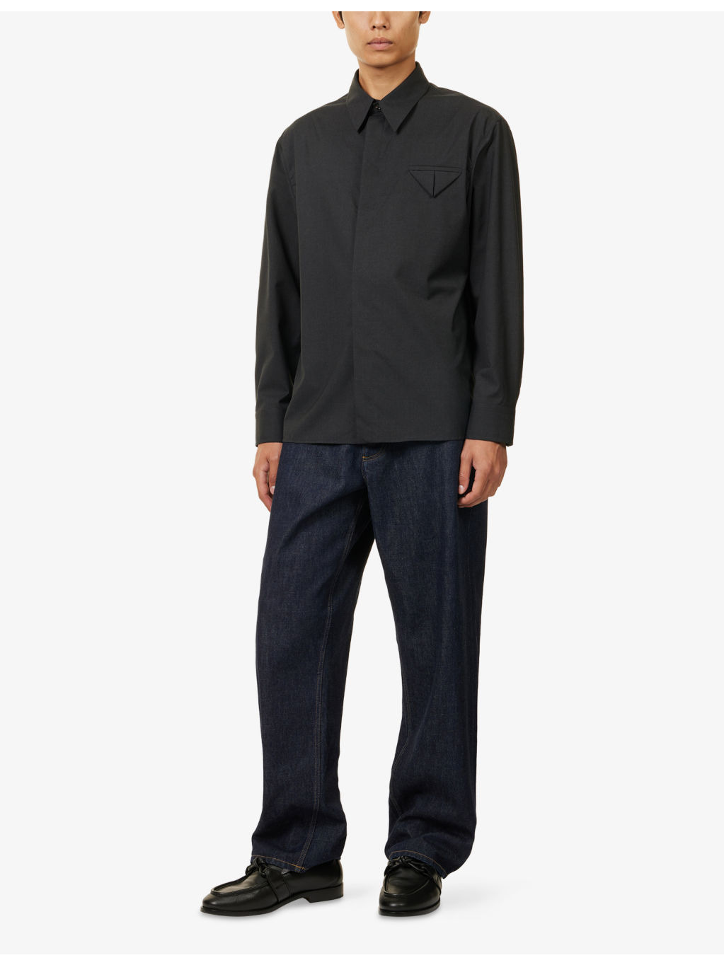 Regular-Fit V-Yoke Wool Shirt - 2